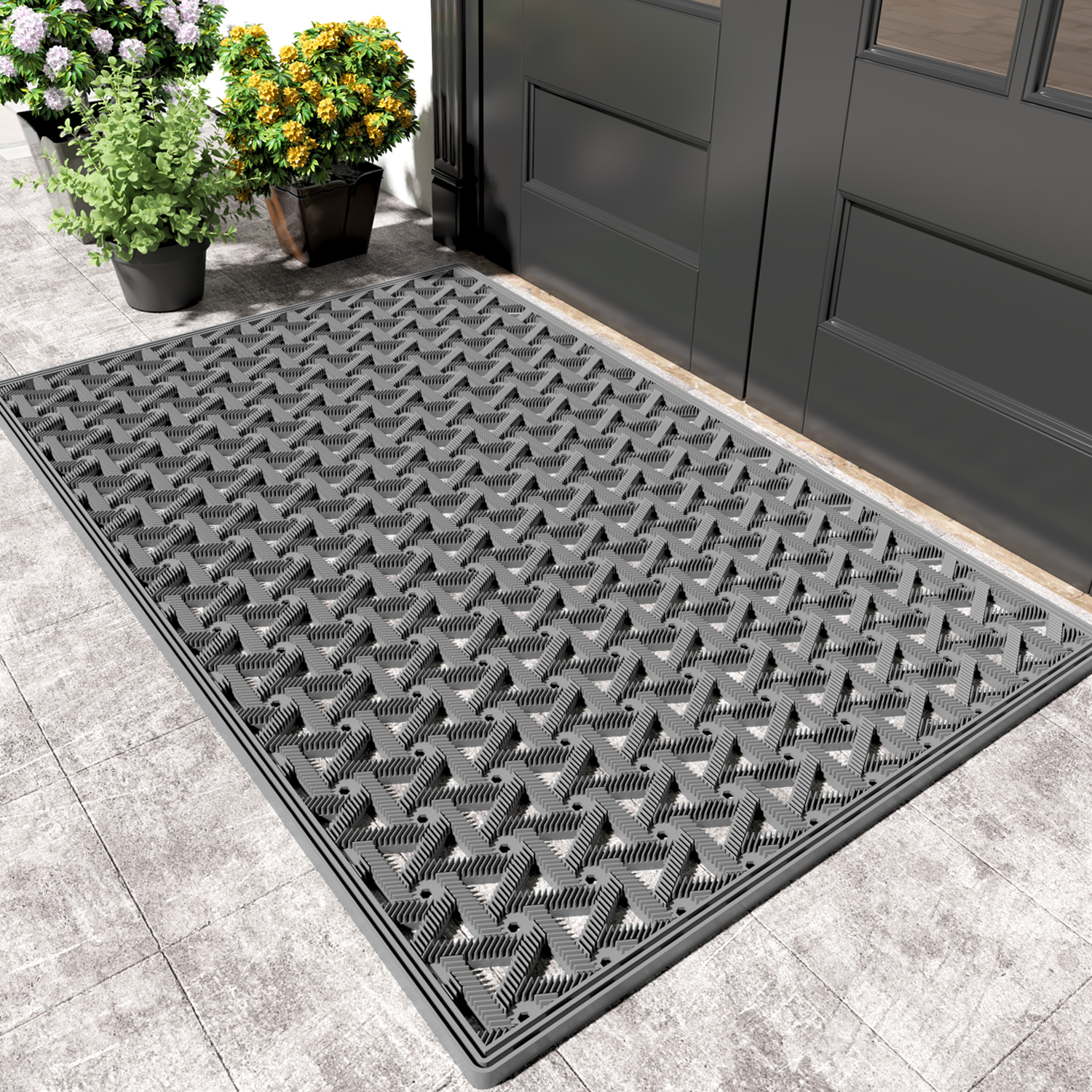 PABUBE Outdoor Doormat , Waterproof and Heavy Duty Doormat for Outside, Low Pile Dirt Trapper Rubber Outdoor Mat and Non-Slip Welcome Mat for Front Doors