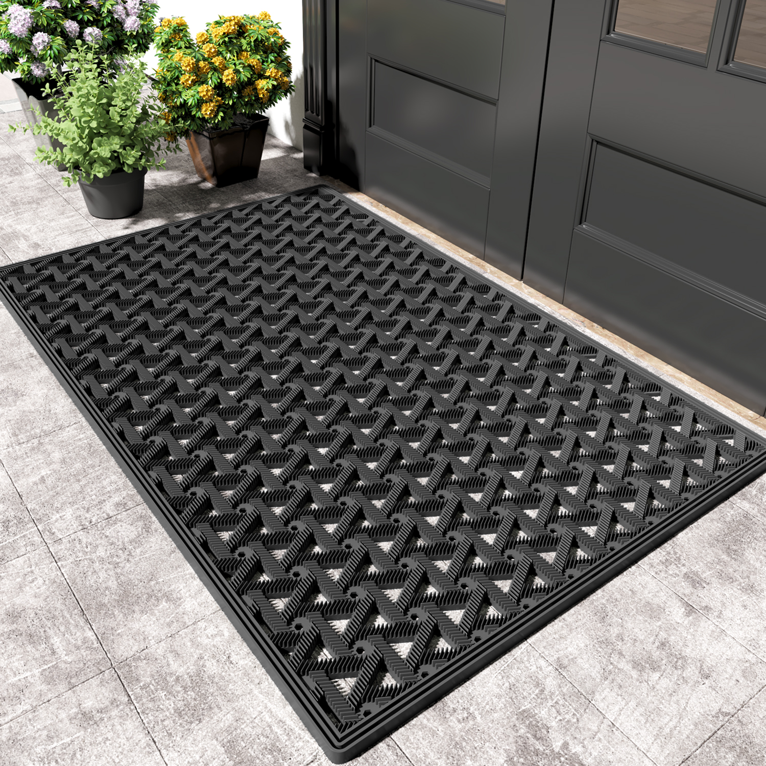 PABUBE Outdoor Doormat , Waterproof and Heavy Duty Doormat for Outside, Low Pile Dirt Trapper Rubber Outdoor Mat and Non-Slip Welcome Mat for Front Doors