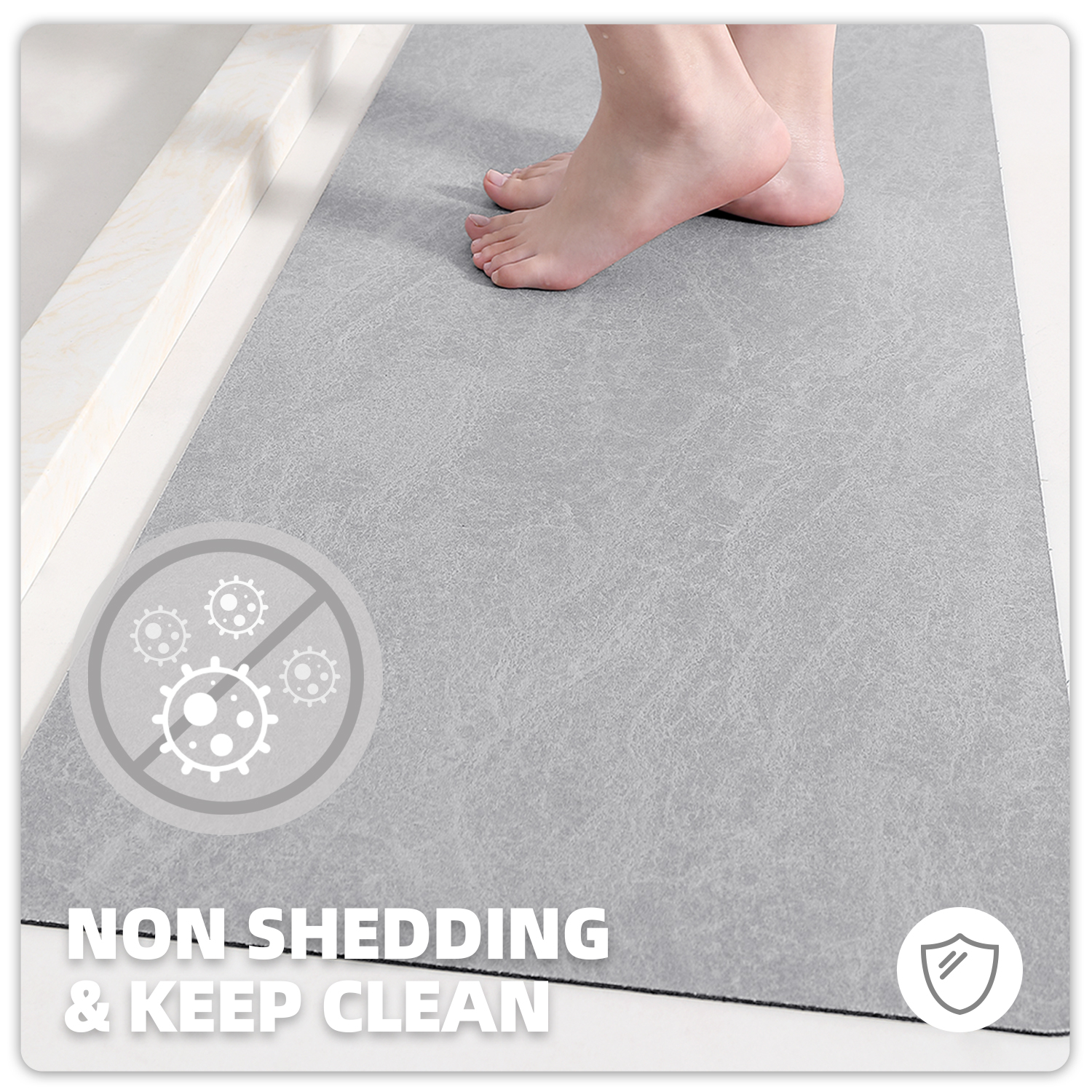 PABUBE Quick Dry Bath Mat, Non Slips Bathroom Rug Ultra Thin, Super Absorbent Shower Floor Mat Fast Drying, Easy Clean Bath Mat for Bathroom, Tub