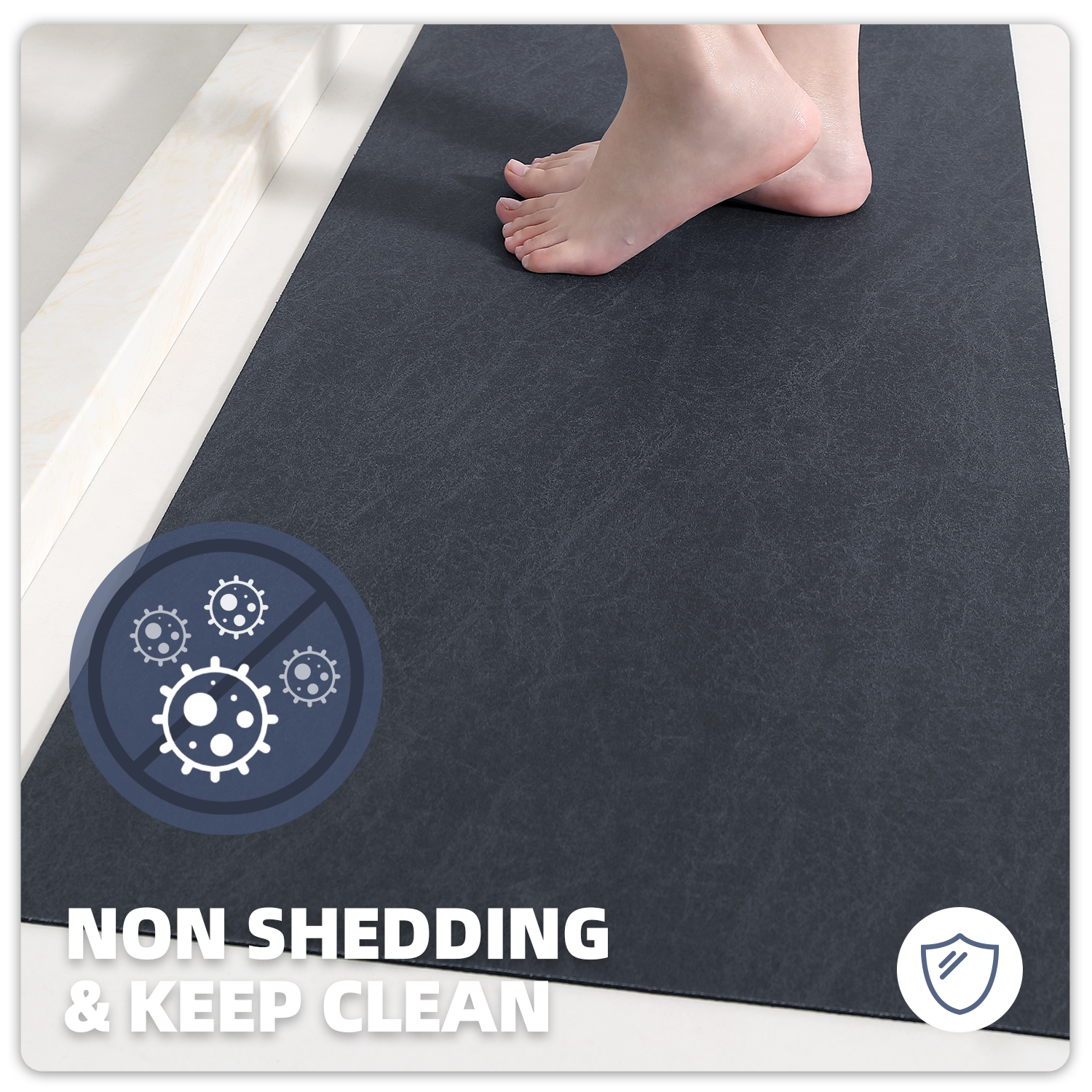 PABUBE Quick Dry Bath Mat, Non Slips Bathroom Rug Ultra Thin, Super Absorbent Shower Floor Mat Fast Drying, Easy Clean Bath Mat for Bathroom, Tub