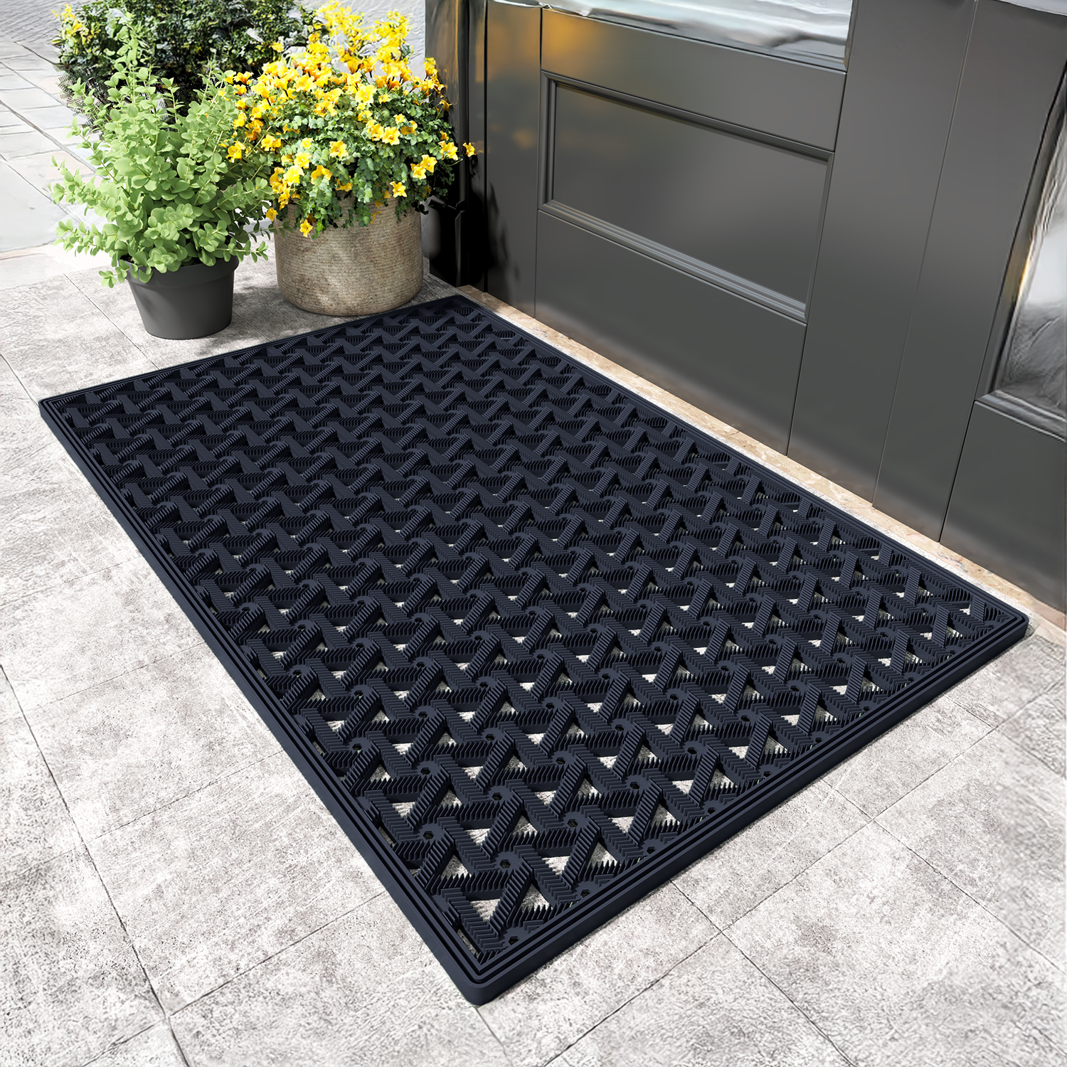 PABUBE Outdoor Doormat , Waterproof and Heavy Duty Doormat for Outside, Low Pile Dirt Trapper Rubber Outdoor Mat and Non-Slip Welcome Mat for Front Doors
