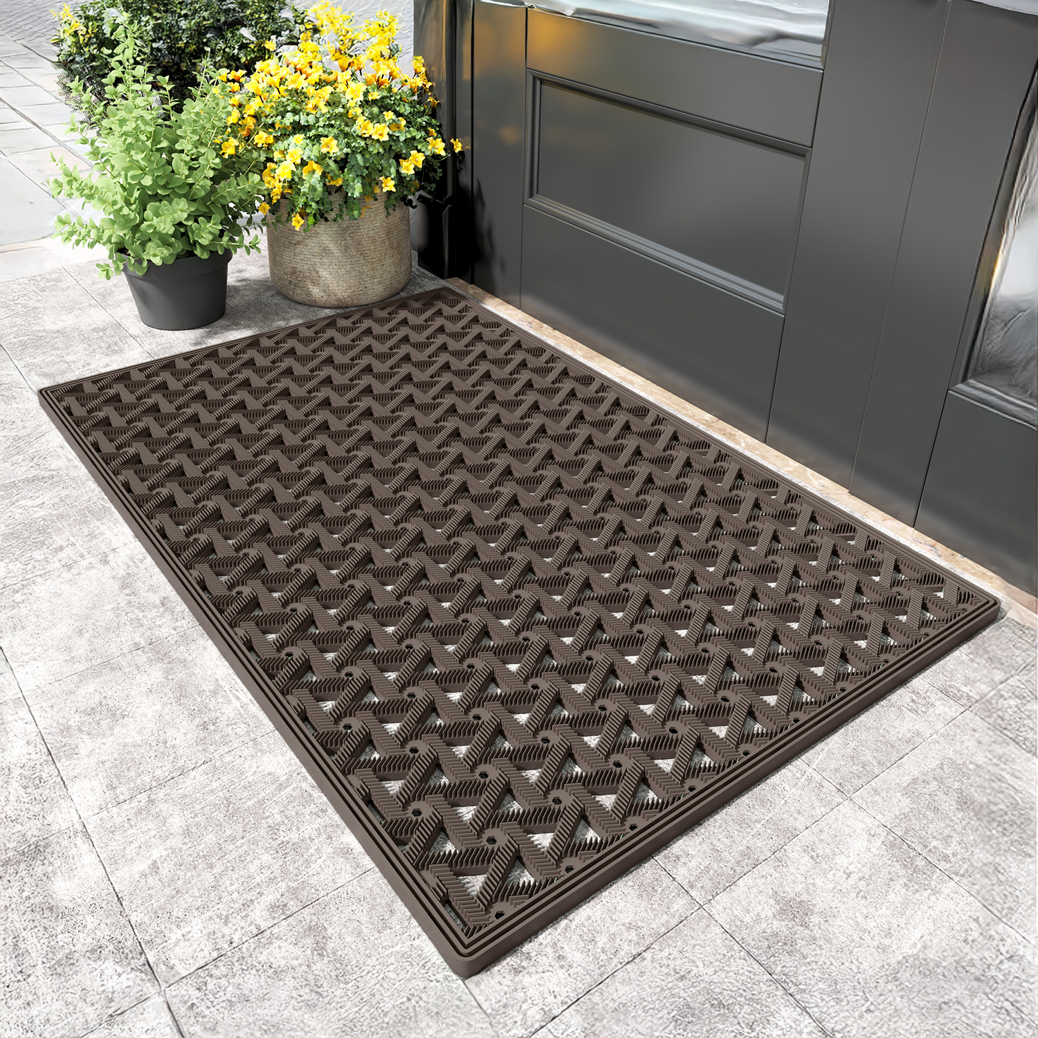 PABUBE Outdoor Doormat , Waterproof and Heavy Duty Doormat for Outside, Low Pile Dirt Trapper Rubber Outdoor Mat and Non-Slip Welcome Mat for Front Doors