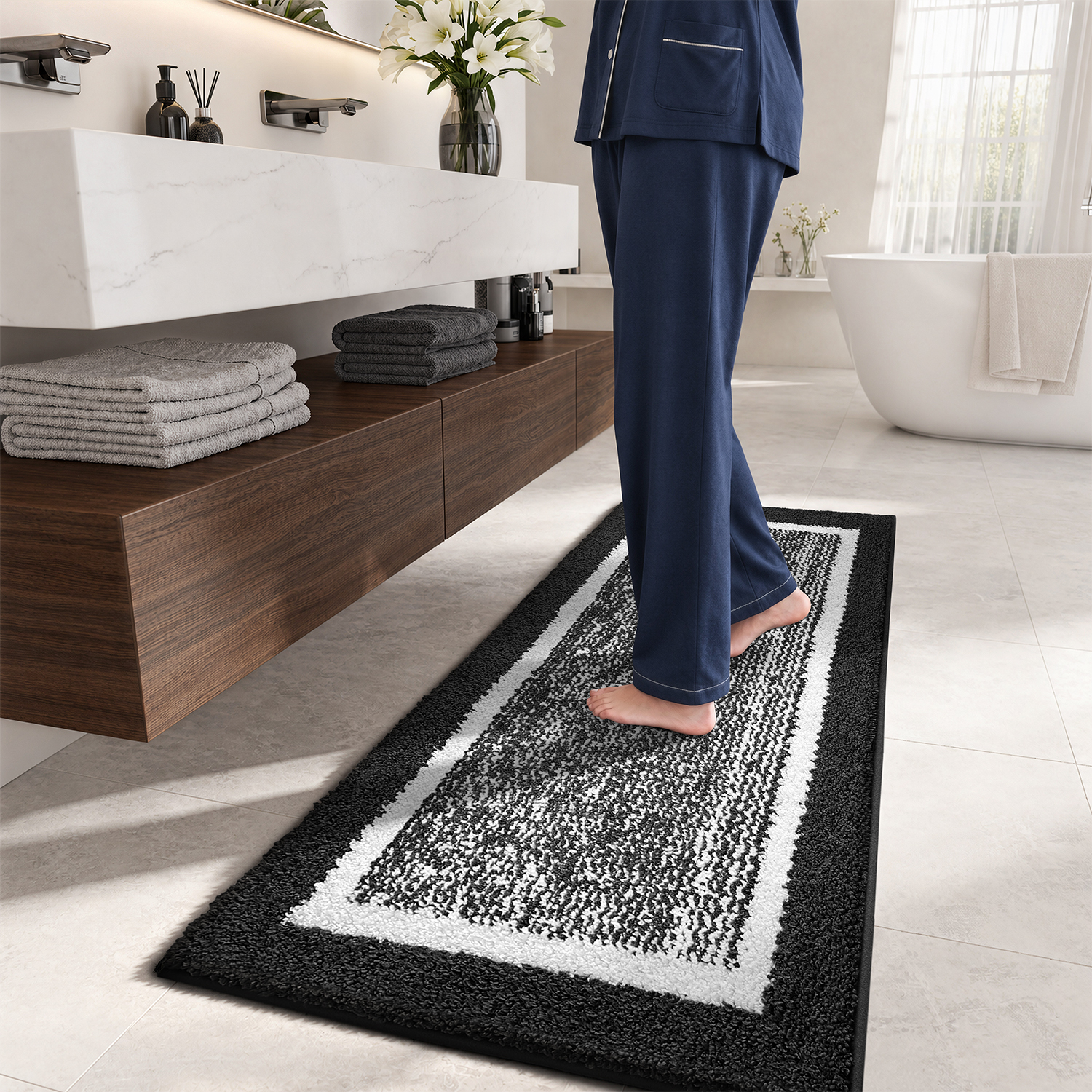PABUBE Bathroom Rug, Soft Absorbent Bathroom Mat and Bath Mat, Premium Microfiber Shag Bath Rug Machine Washable