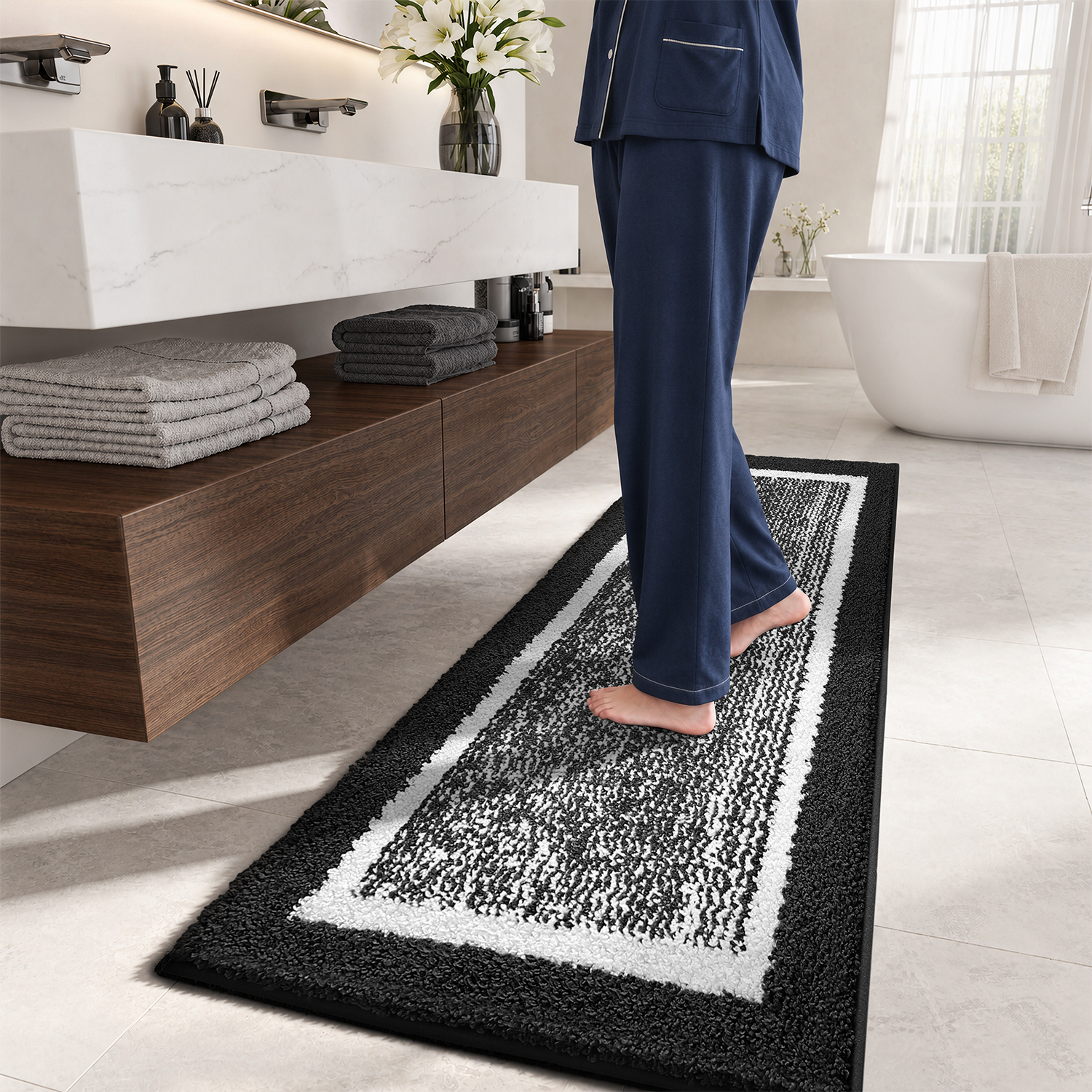PABUBE Bathroom Rug, Soft Absorbent Bathroom Mat and Bath Mat, Premium Microfiber Shag Bath Rug Machine Washable