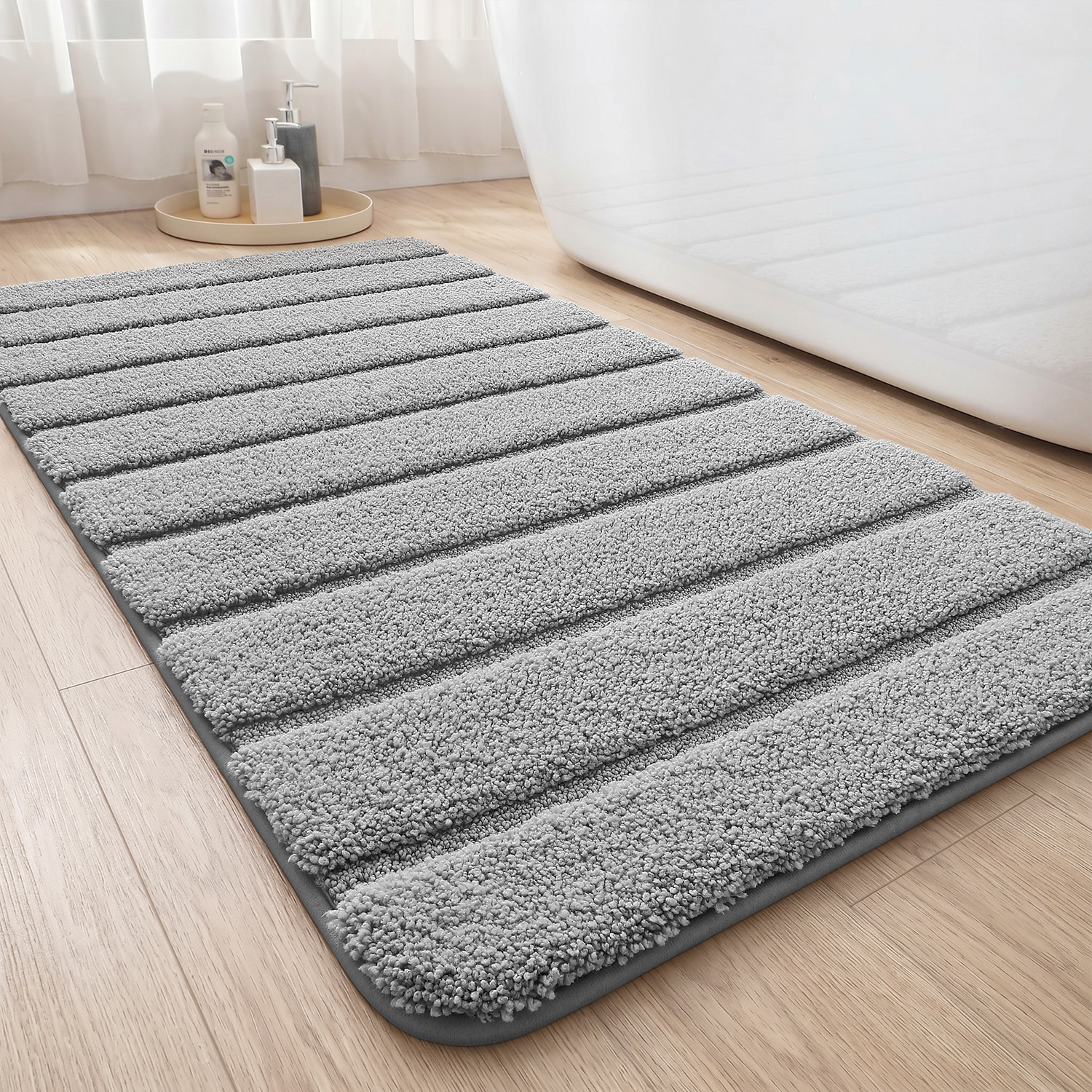 OEAKAY Bath Mat Bathroom Rug Absorbent Non-Slip Washable Shower Floor Mats Small Carpet 16"x24",Turquoise Teal and White