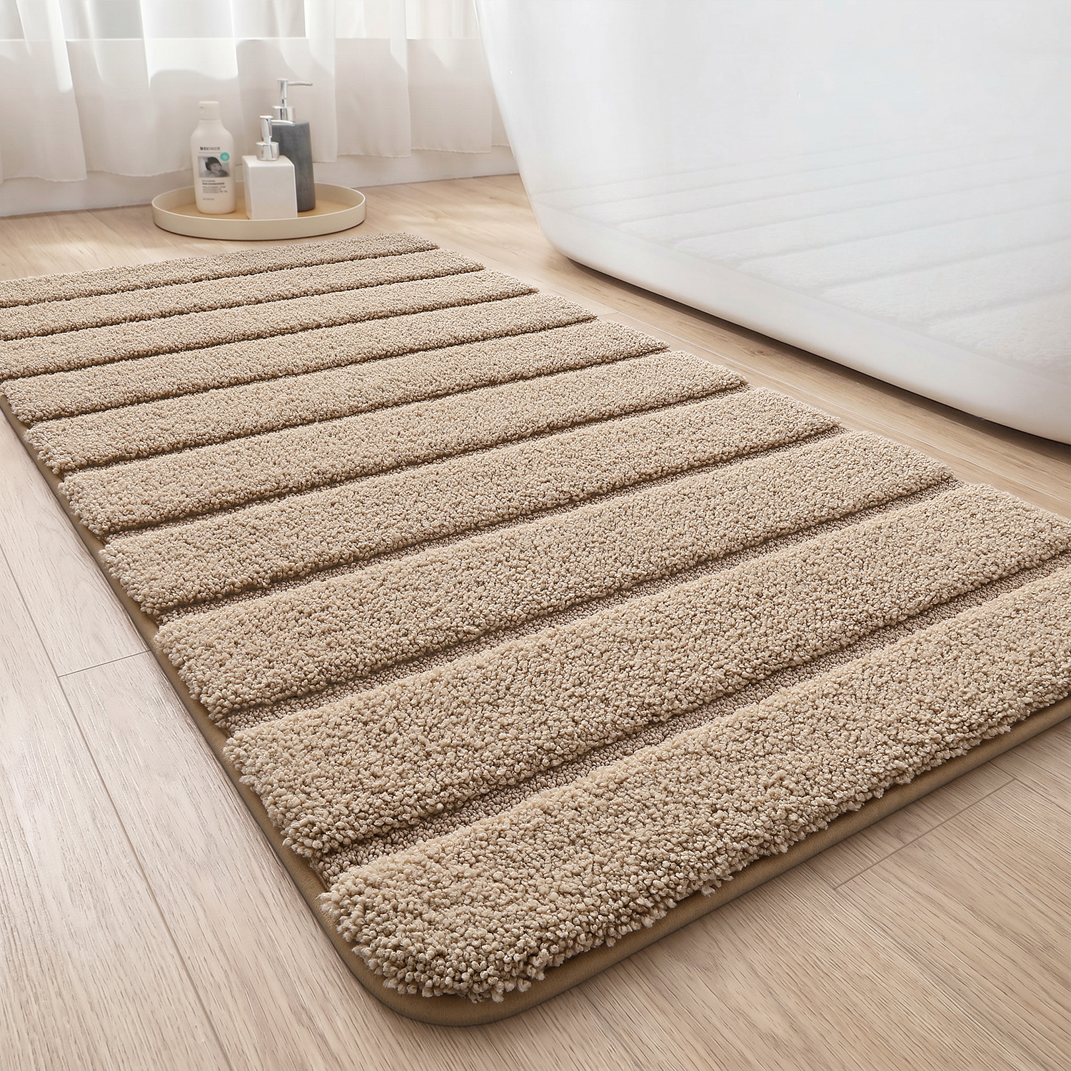 OEAKAY Bath Mat Bathroom Rug Absorbent Non-Slip Washable Shower Floor Mats Small Carpet 16"x24",Turquoise Teal and White