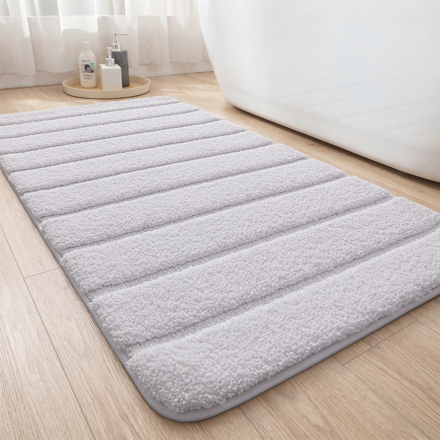 OEAKAY Bath Mat Bathroom Rug Absorbent Non-Slip Washable Shower Floor Mats Small Carpet 16"x24",Turquoise Teal and White