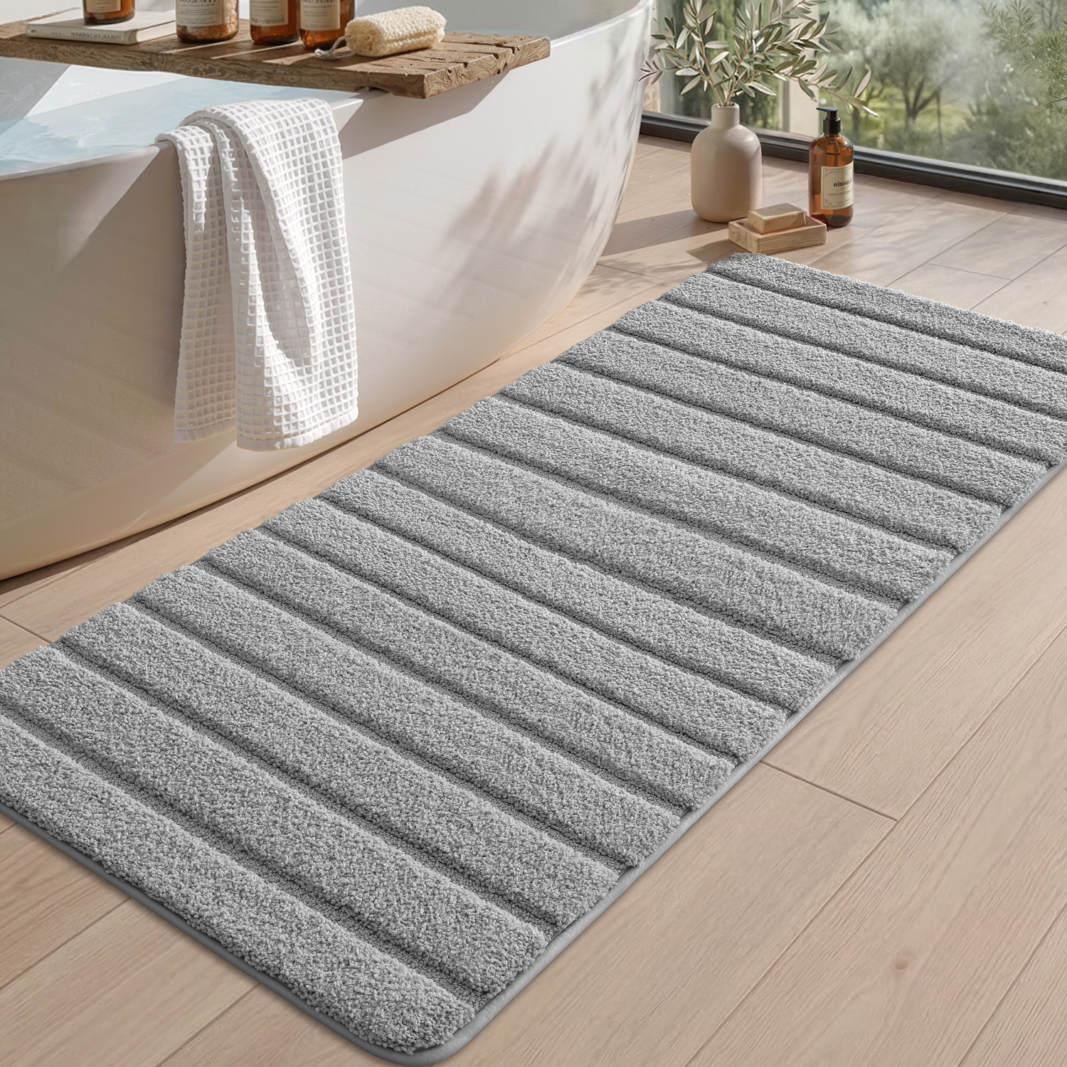 OEAKAY Bath Mat Bathroom Rug Absorbent Non-Slip Washable Shower Floor Mats Small Carpet 16"x24",Turquoise Teal and White