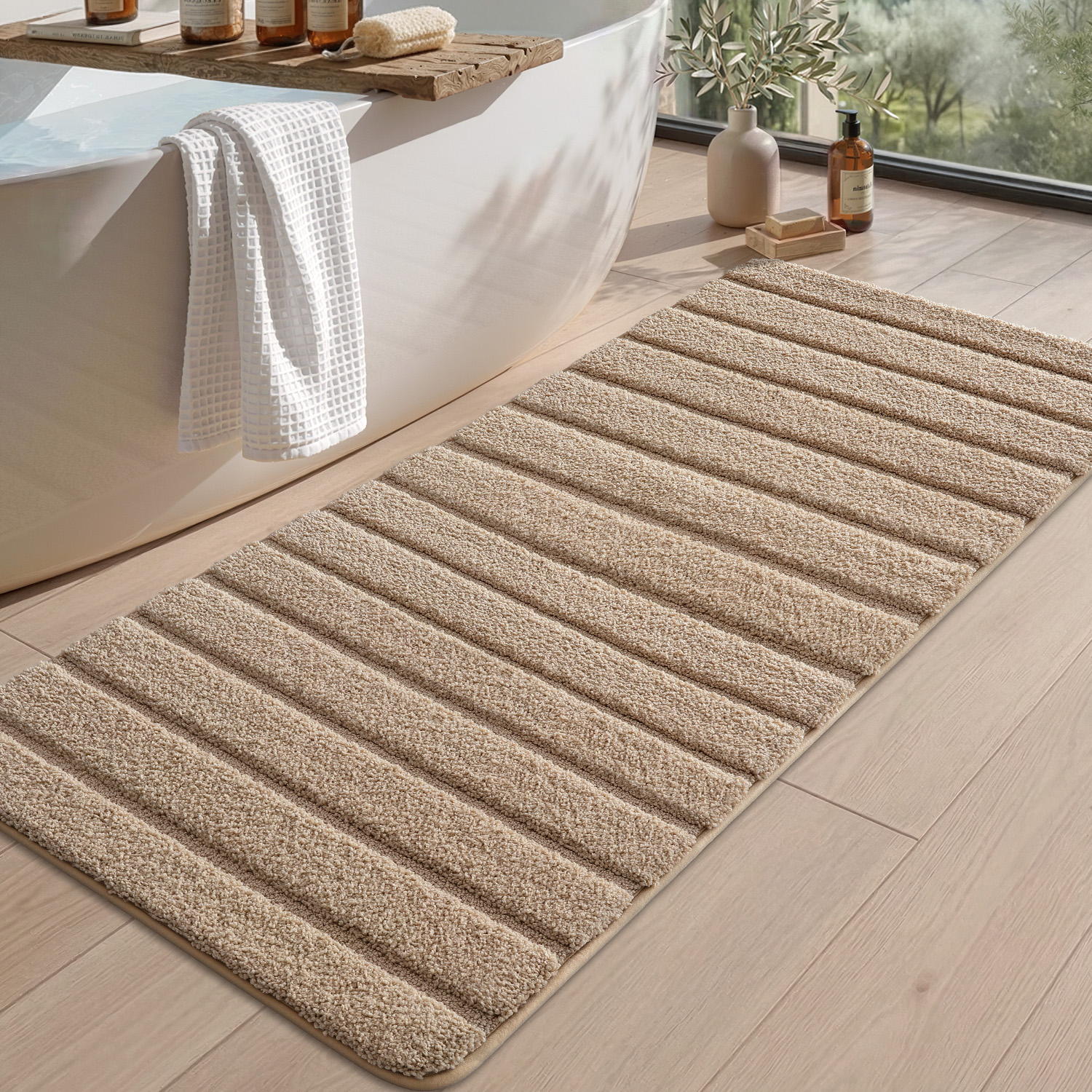 OEAKAY Bath Mat Bathroom Rug Absorbent Non-Slip Washable Shower Floor Mats Small Carpet 16"x24",Turquoise Teal and White