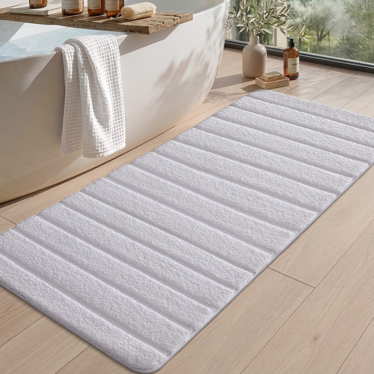 OEAKAY Bath Mat Bathroom Rug Absorbent Non-Slip Washable Shower Floor Mats Small Carpet 16"x24",Turquoise Teal and White