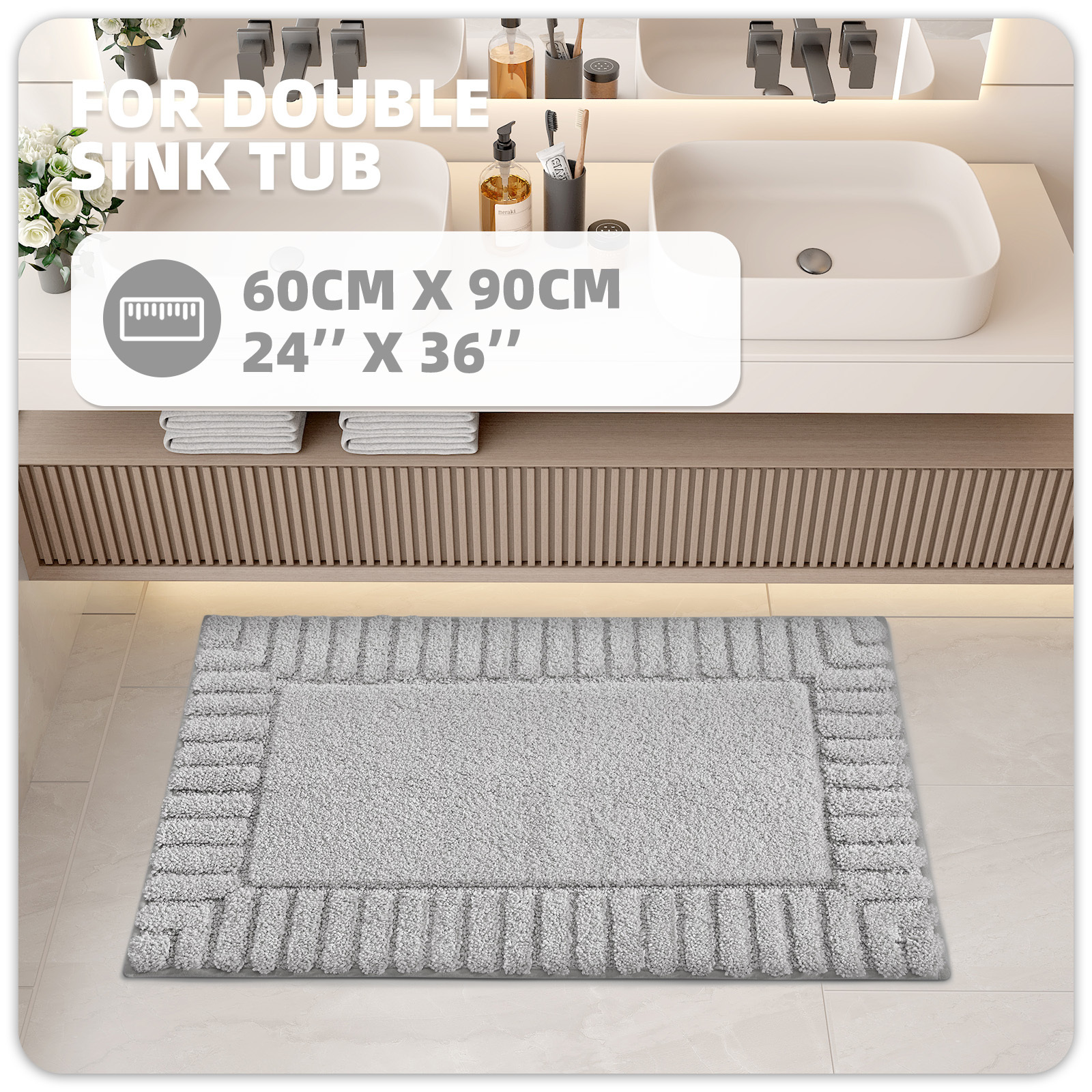 PABUBE Bathroom Rugs, Absorbent Bath Mats Rugs for Bathroom Floor Non Slip Non Skid, Soft Shag Microfiber Machine Washable Shower Bath Mat for Bathroom Decor