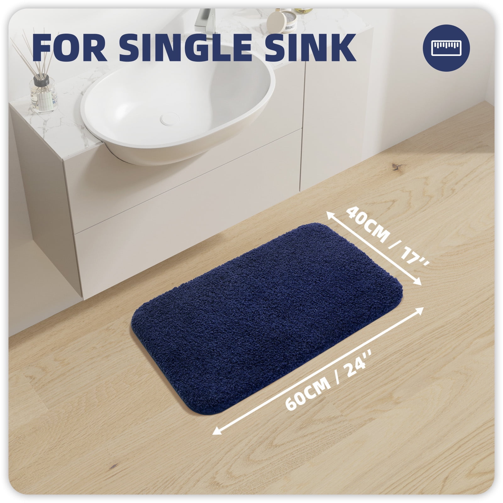 PABUBE Bathroom Rug Non-Slip Bathroom Mat Shag Bath Rugs Microfiber, Absorbent Bath Mat, Machine Washable,17"x24",White