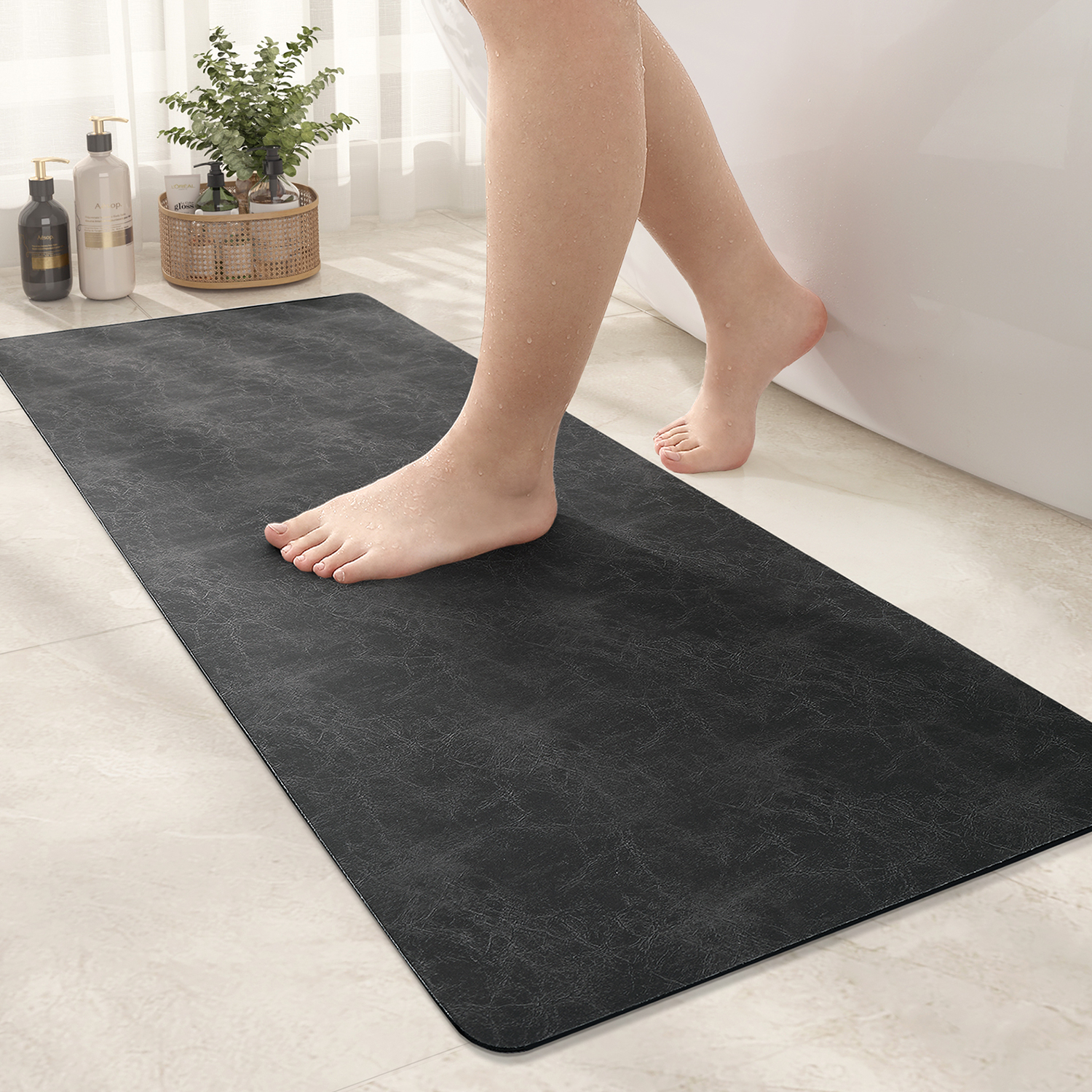 PABUBE Quick Dry Bath Mat, Non Slips Bathroom Rug Ultra Thin, Super Absorbent Shower Floor Mat Fast Drying, Easy Clean Bath Mat for Bathroom, Tub