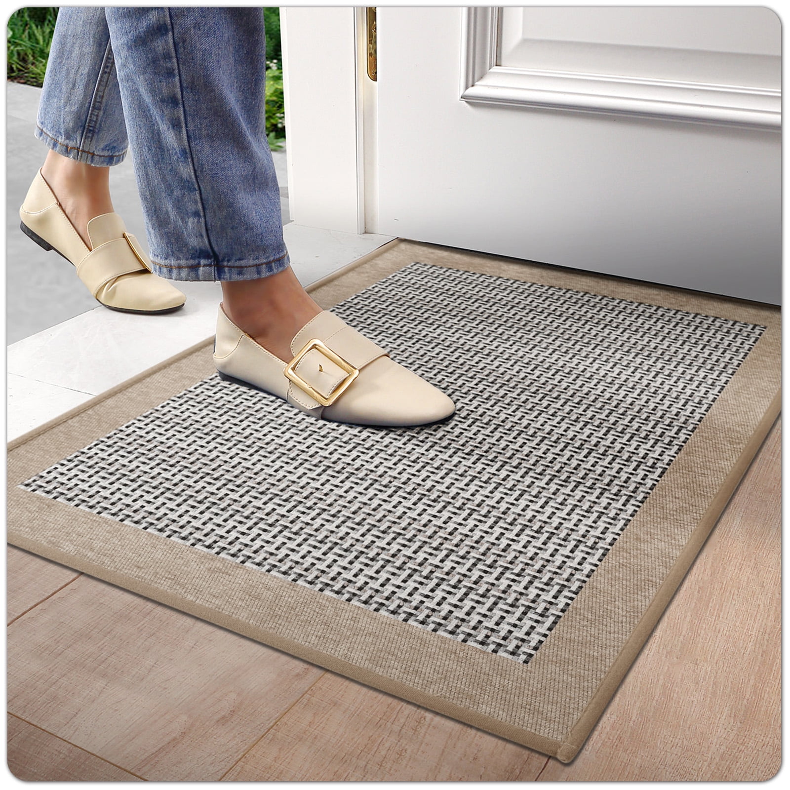OEAKAY Door Mat Indoor Entrance Mat, Front Insider Outside Doormat, Non-Slip Washable Absorbent Low-Profile Entryway Rugs Entrance Welcome Mat, Gray Door Mat, Cross Knit Door Mat