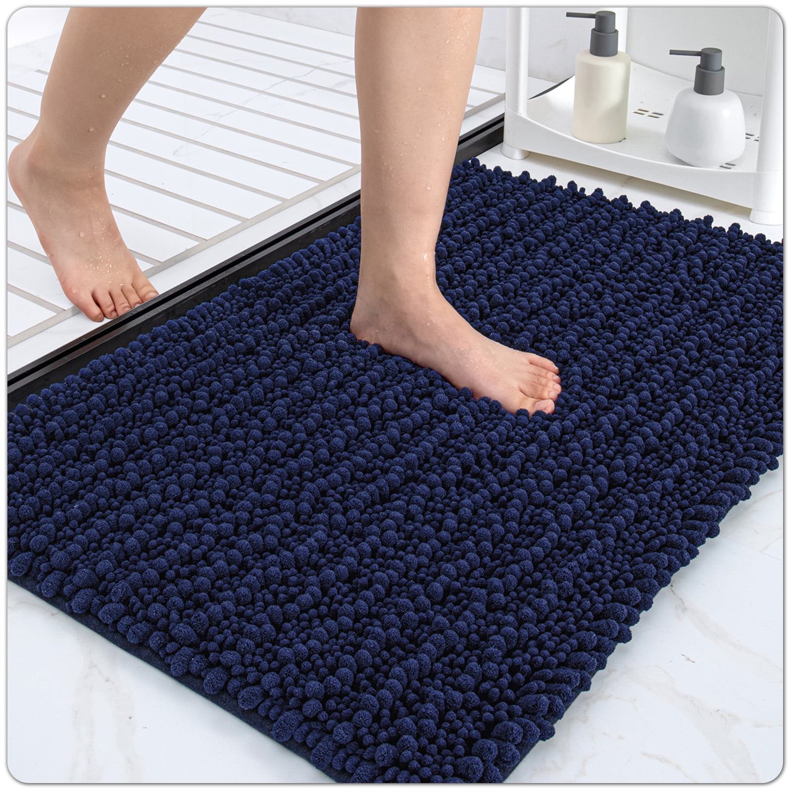OEAKAY Soft Chenille Bath Mat Bathroom Rug,Non Slip Absorbent Shower Mats,Washable Shaggy Bathtub Bath Rugs Room Entryway