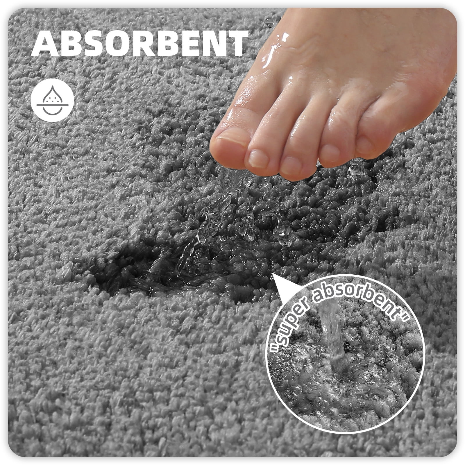 PABUBE Bathroom Rug Non-Slip Bathroom Mat Shag Bath Rugs Microfiber, Absorbent Bath Mat, Machine Washable,17"x24",White