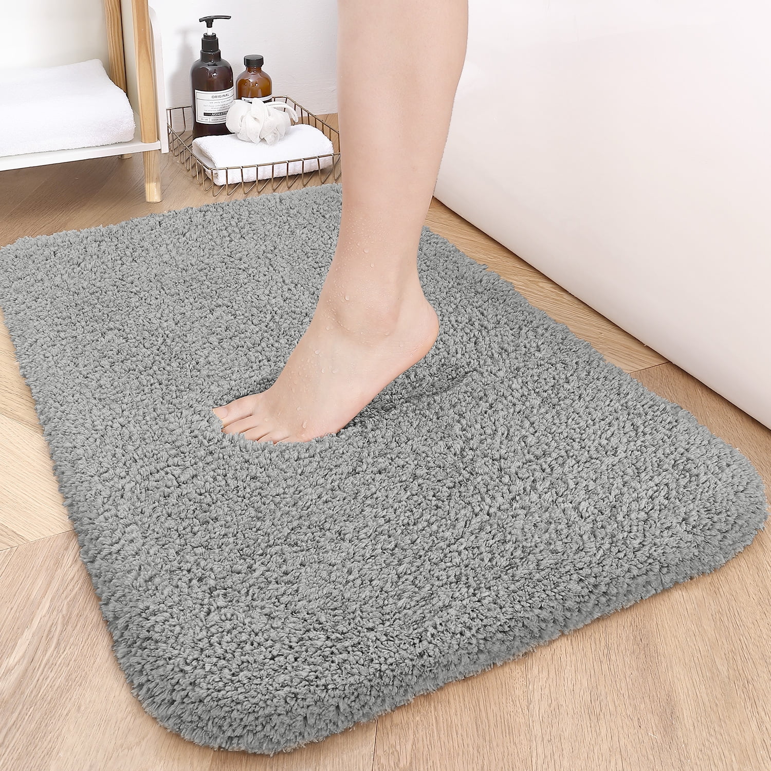 OEAKAY Bathroom Rugs,24"x16",Non Slip Shower Bath Room,Extra Soft and Absorbent,Bath Mats for Bathroom Floor,Machine Wash Dry Carpet Mat for Tub,24"x16"White