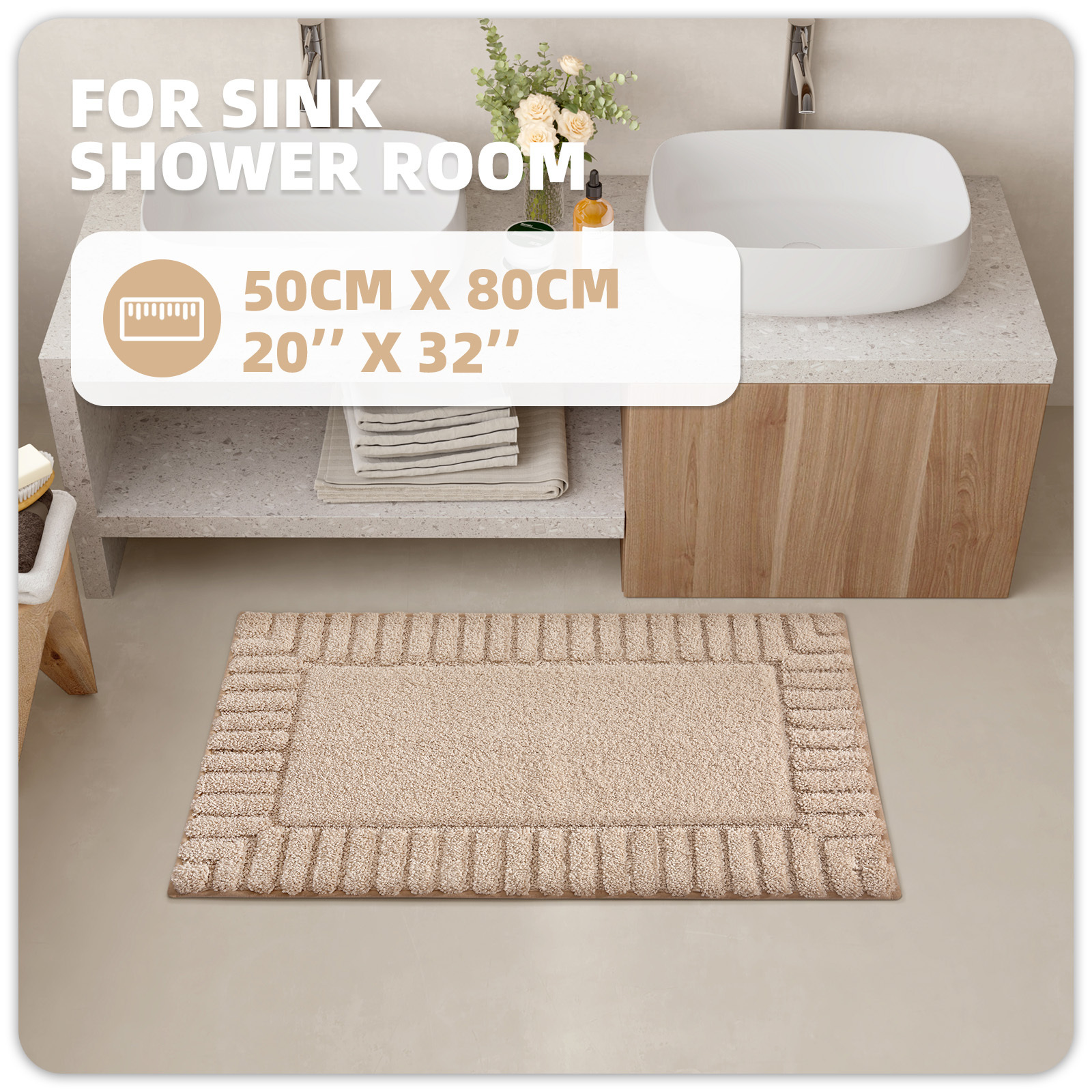 PABUBE Bathroom Rugs, Absorbent Bath Mats Rugs for Bathroom Floor Non Slip Non Skid, Soft Shag Microfiber Machine Washable Shower Bath Mat for Bathroom Decor