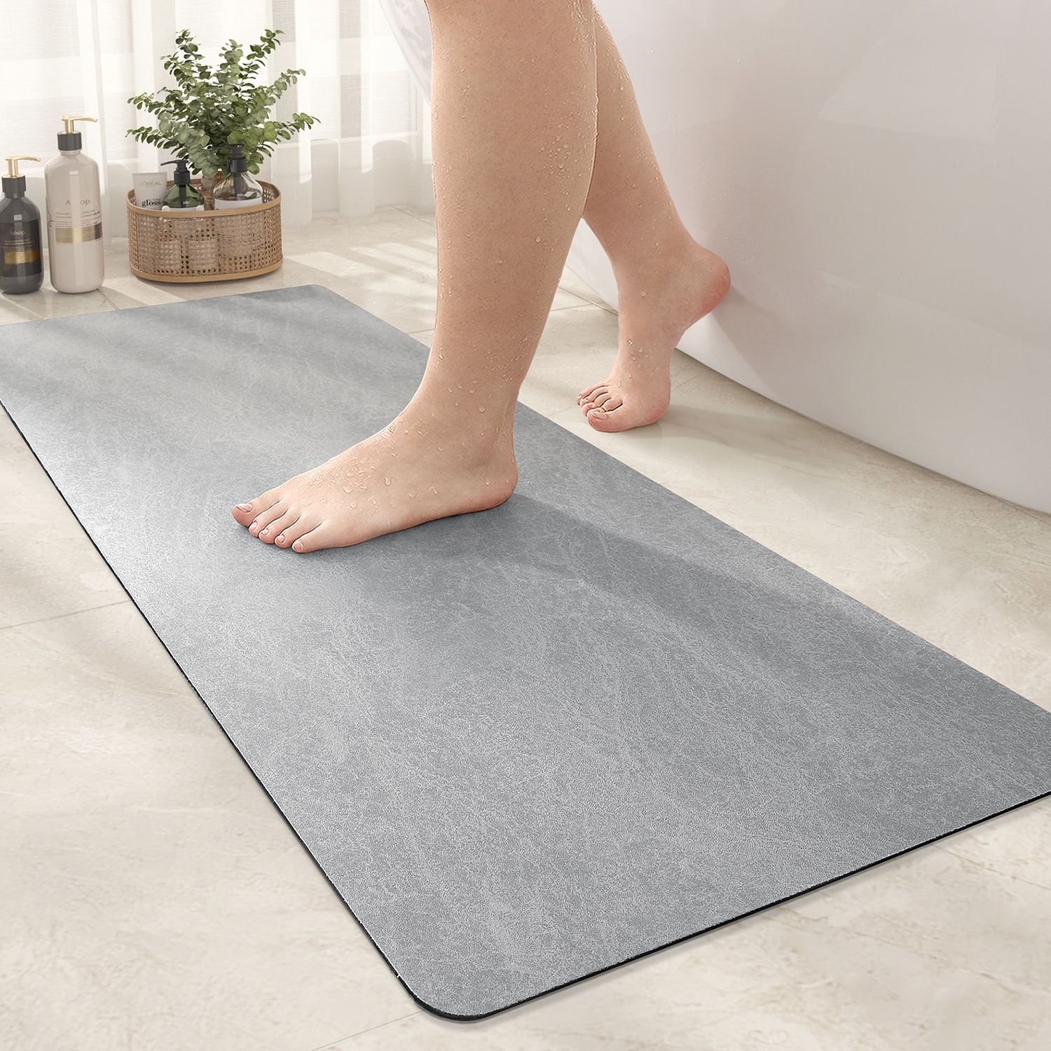 PABUBE Quick Dry Bath Mat, Non Slips Bathroom Rug Ultra Thin, Super Absorbent Shower Floor Mat Fast Drying, Easy Clean Bath Mat for Bathroom, Tub