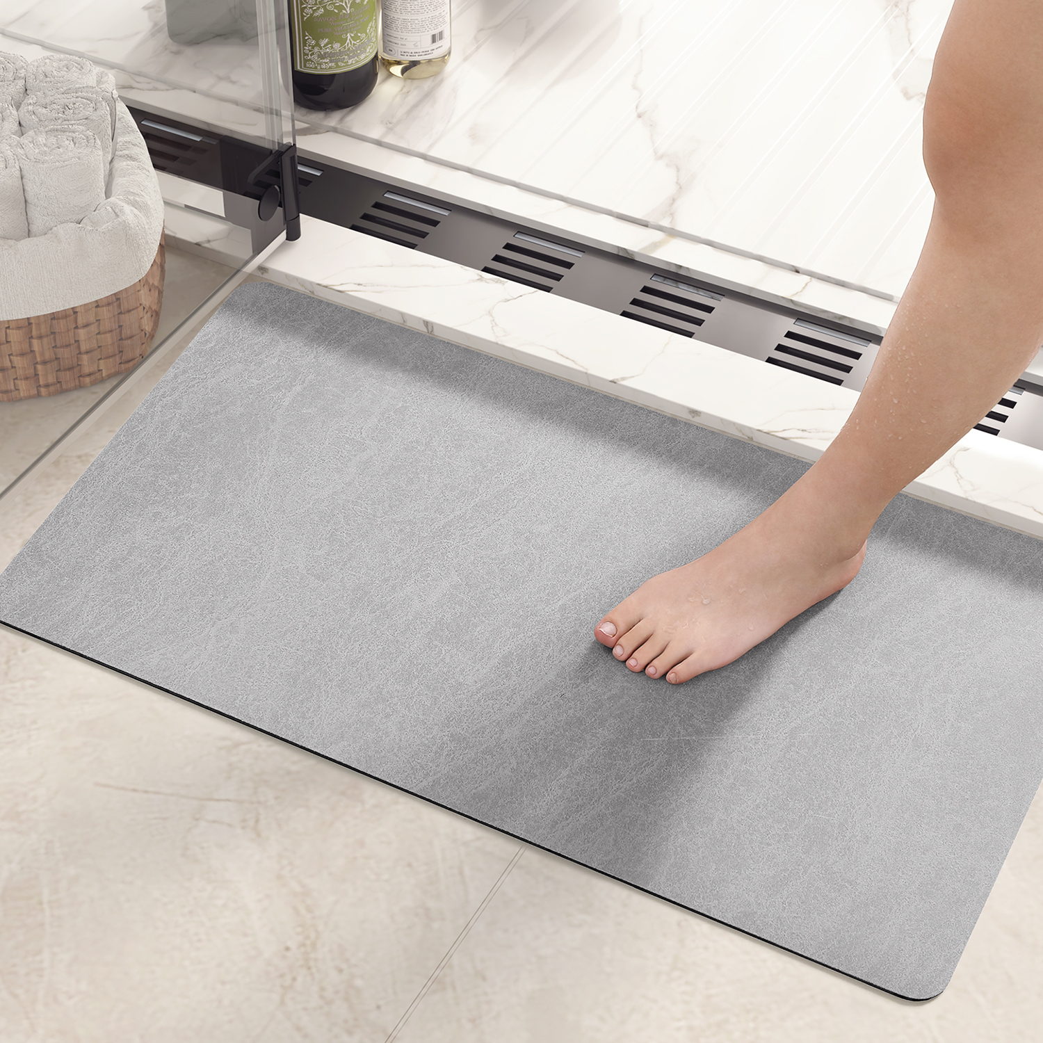 PABUBE Quick Dry Bath Mat, Non Slips Bathroom Rug Ultra Thin, Super Absorbent Shower Floor Mat Fast Drying, Easy Clean Bath Mat for Bathroom, Tub