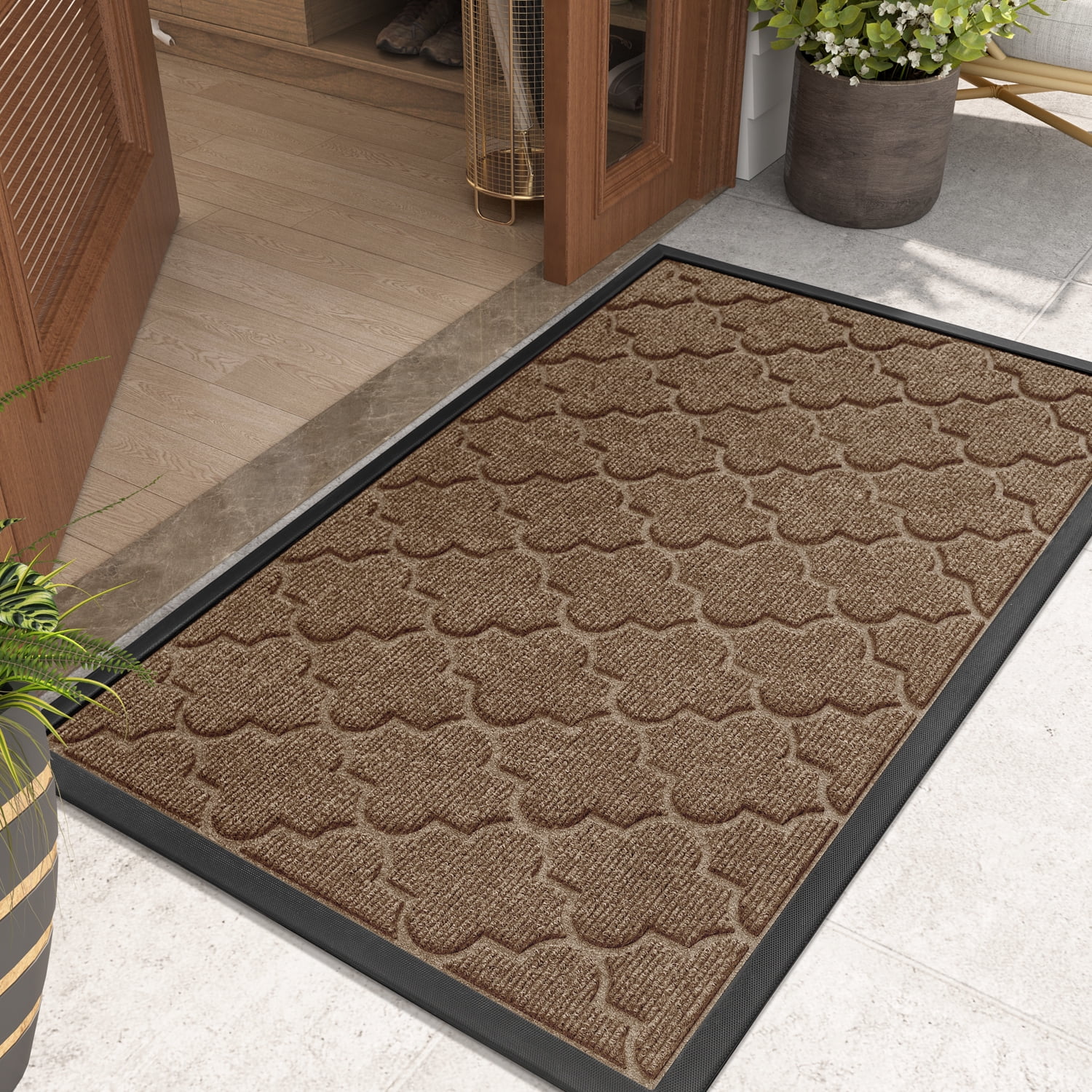 PABUBE Outdoor Door Mat Non slip Backing Doormat,Low Profile Doormat Entry Rug, Outside Floor Mat for Entryway
