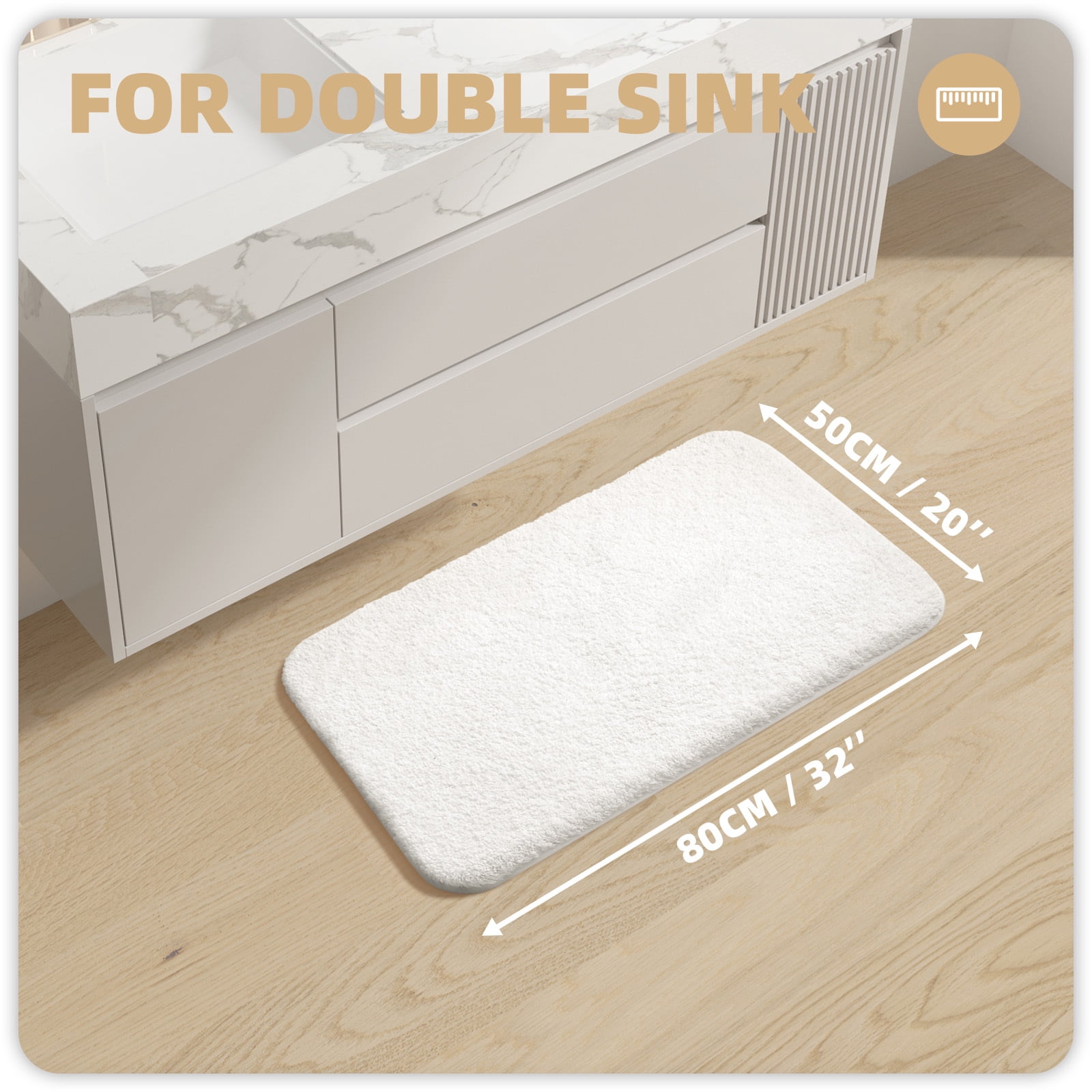 PABUBE Bathroom Rug Non-Slip Bathroom Mat Shag Bath Rugs Microfiber, Absorbent Bath Mat, Machine Washable,17"x24",White