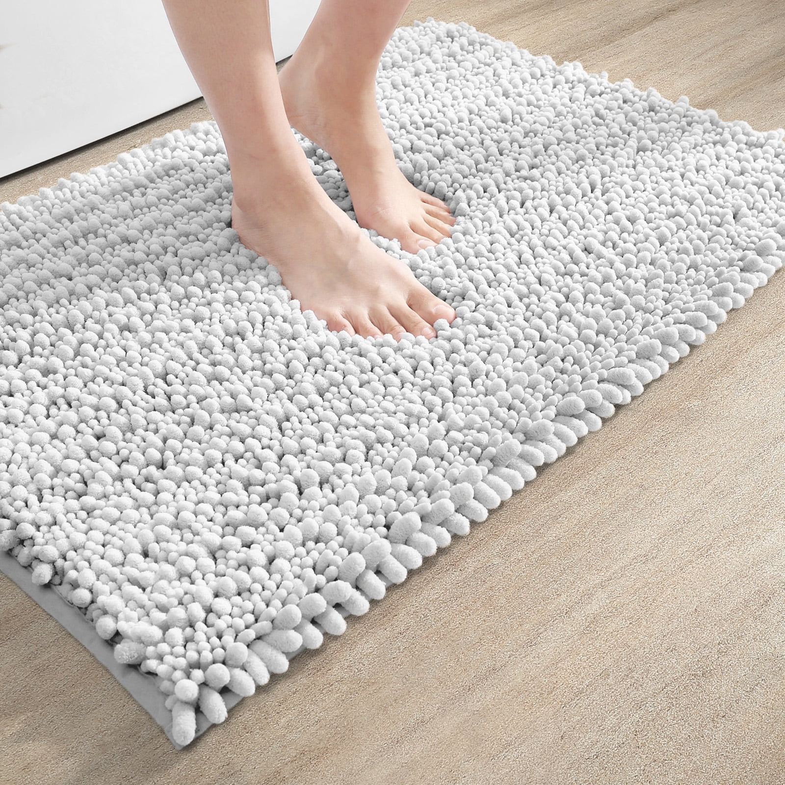 OEAKAY Soft Chenille Bath Mat Bathroom Rug,Non Slip Absorbent Shower Mats,Washable Shaggy Bathtub Bath Rugs Room Entryway