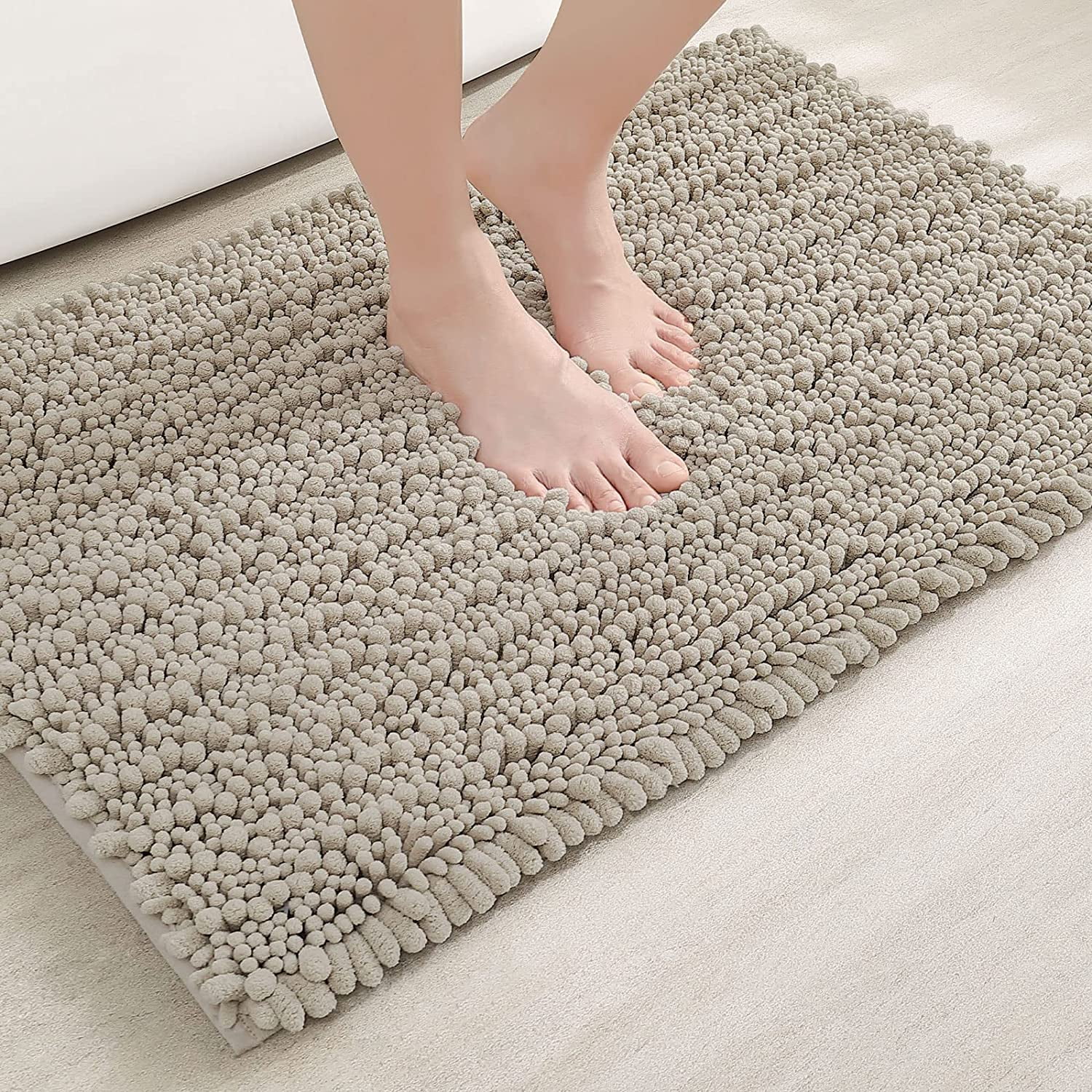 OEAKAY Soft Chenille Bath Mat Bathroom Rug,Non Slip Absorbent Shower Mats,Washable Shaggy Bathtub Bath Rugs Room Entryway