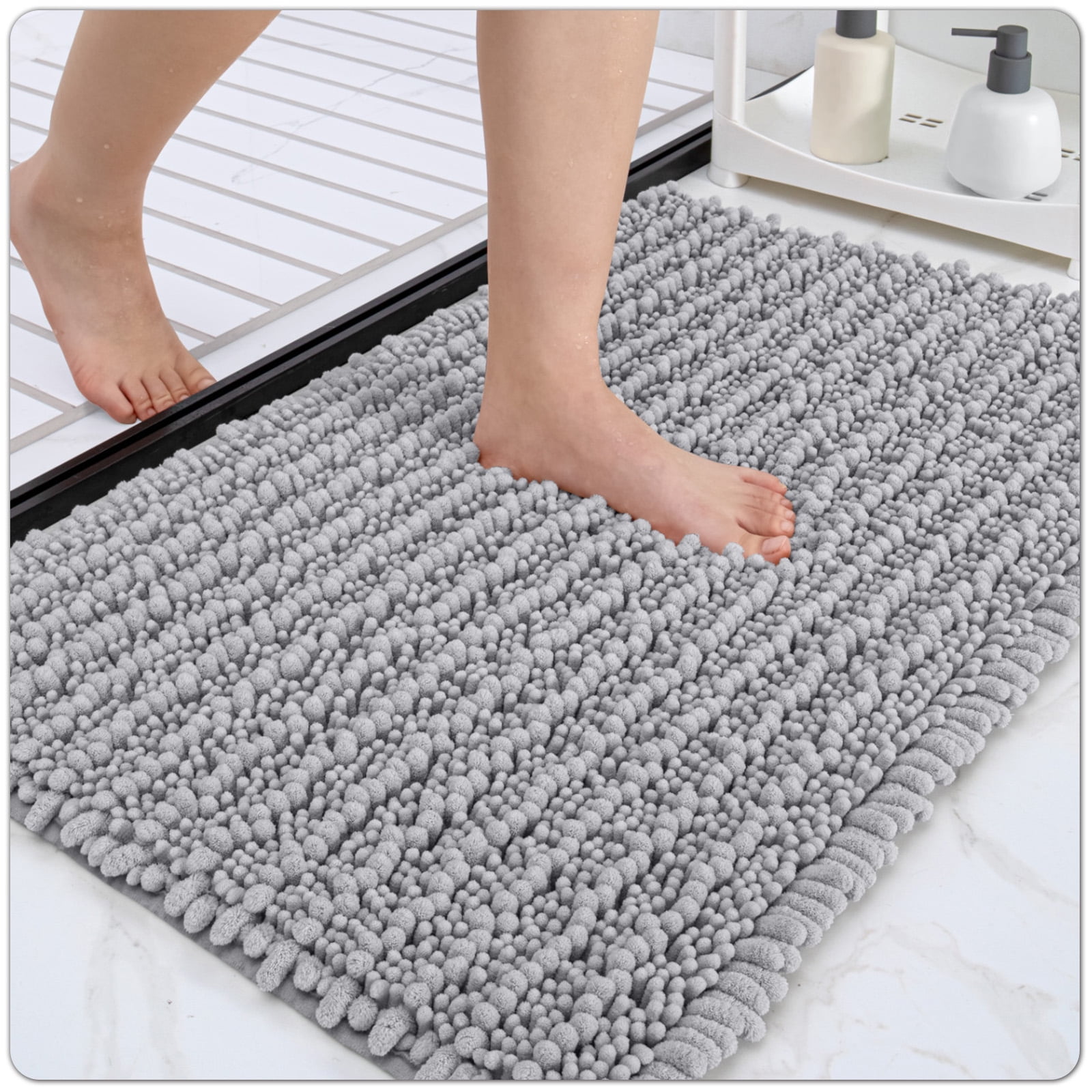 OEAKAY Soft Chenille Bath Mat Bathroom Rug,Non Slip Absorbent Shower Mats,Washable Shaggy Bathtub Bath Rugs Room Entryway