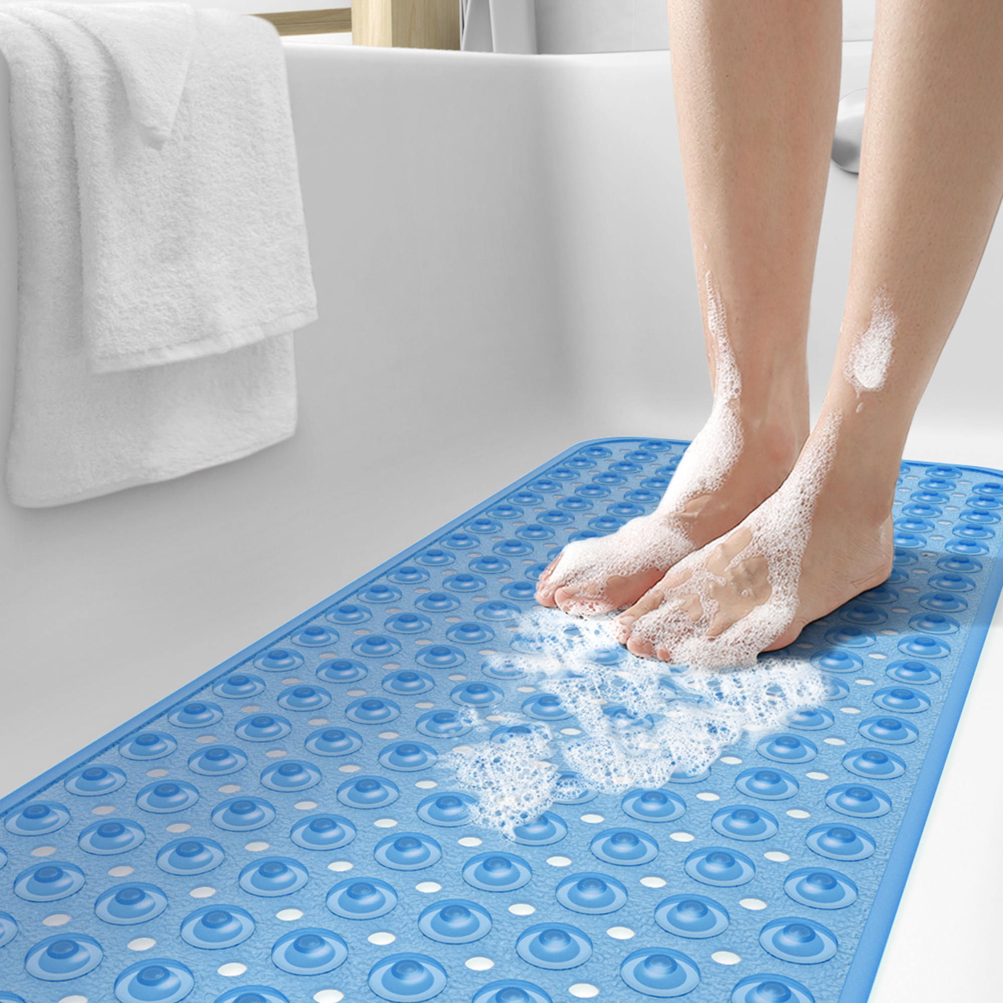 PABUBE Bathtub Mat, Non Slips Bath Mat, Machine Washable Bathroom Mat, Soft Absorbent Bathmat Bath Rug, Bathroom Rug and Mat for Bathroom Floor Black(16"x39")