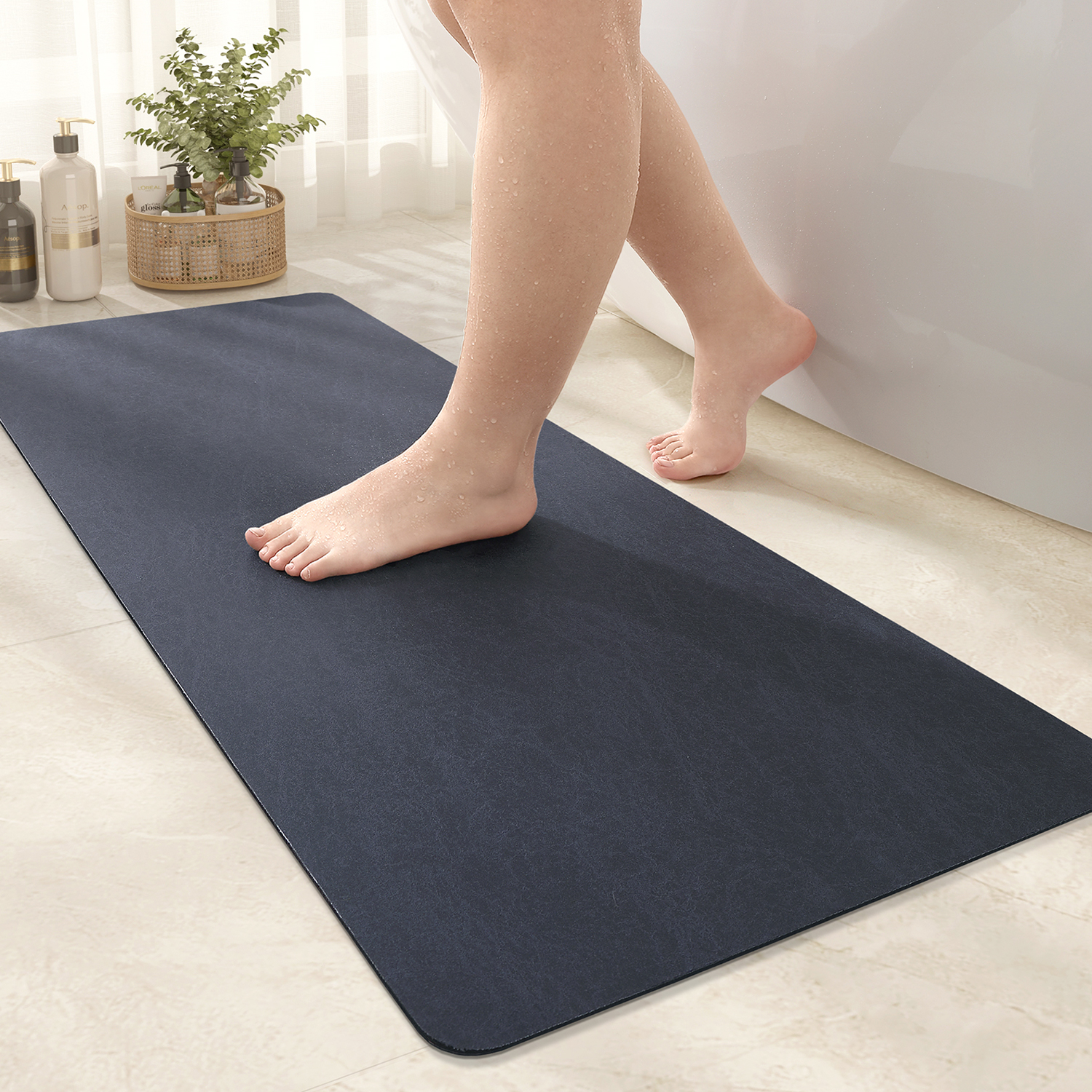 PABUBE Quick Dry Bath Mat, Non Slips Bathroom Rug Ultra Thin, Super Absorbent Shower Floor Mat Fast Drying, Easy Clean Bath Mat for Bathroom, Tub