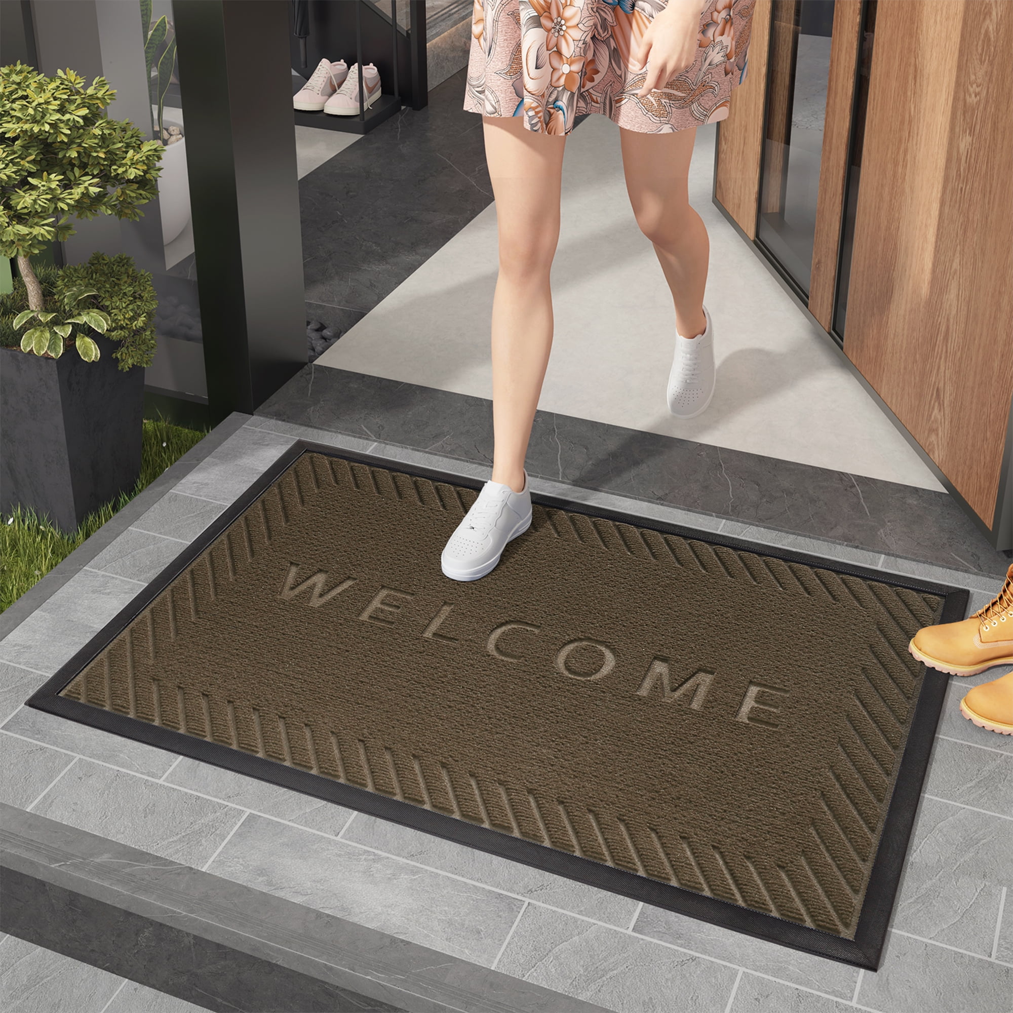 PABUBE Welcome Mat Front Door Mat Non-slip Doormat, Low Profile Outdoor Doormat Entry Rug for Entryway, Patio