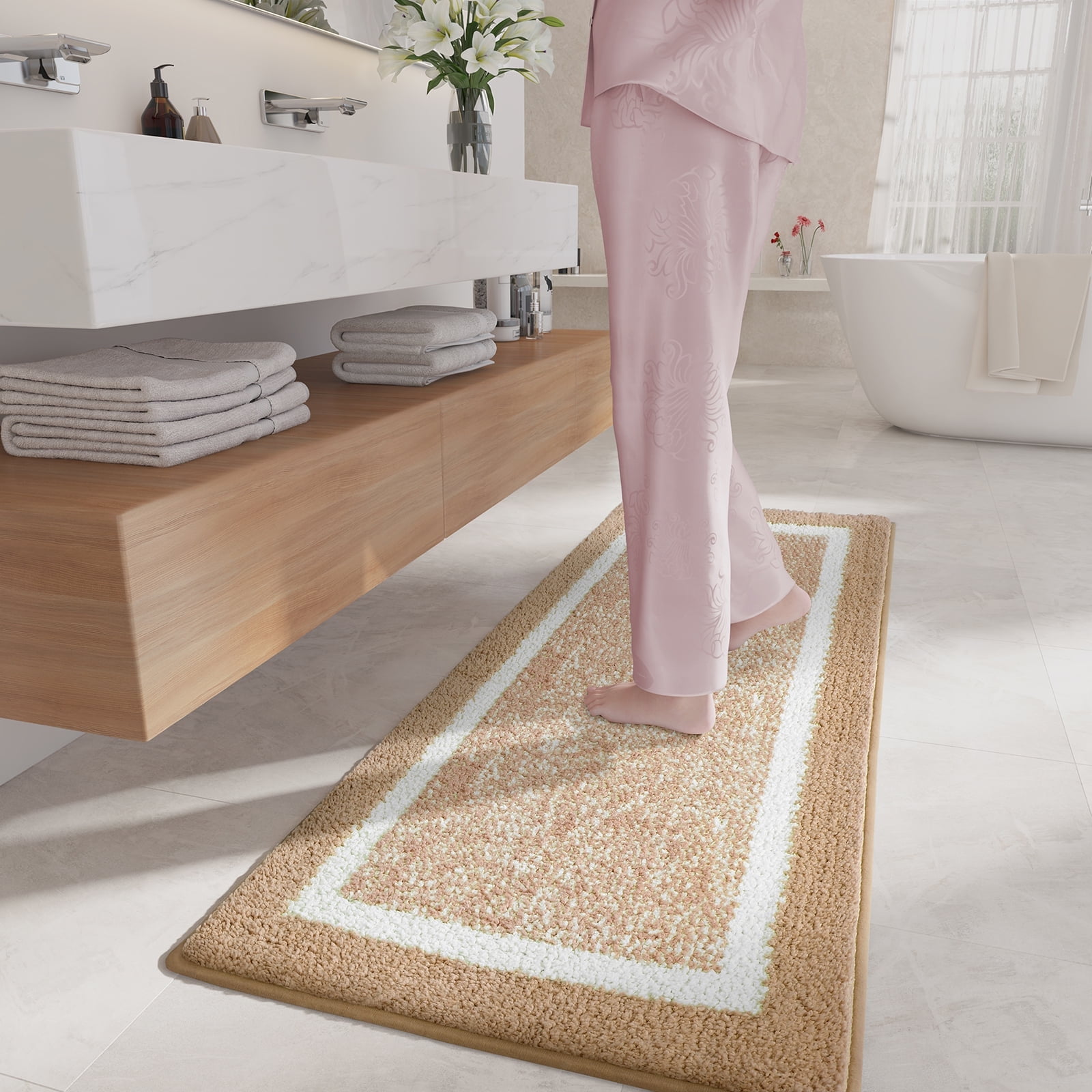PABUBE Bathroom Rug, Soft Absorbent Bathroom Mat and Bath Mat, Premium Microfiber Shag Bath Rug Machine Washable