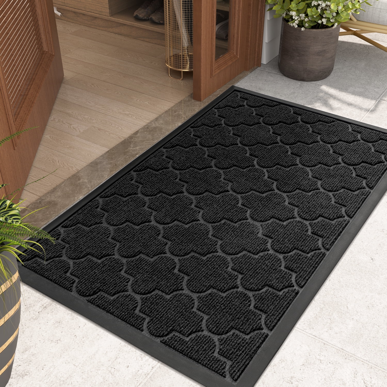 PABUBE Outdoor Door Mat Non slip Backing Doormat,Low Profile Doormat Entry Rug, Outside Floor Mat for Entryway