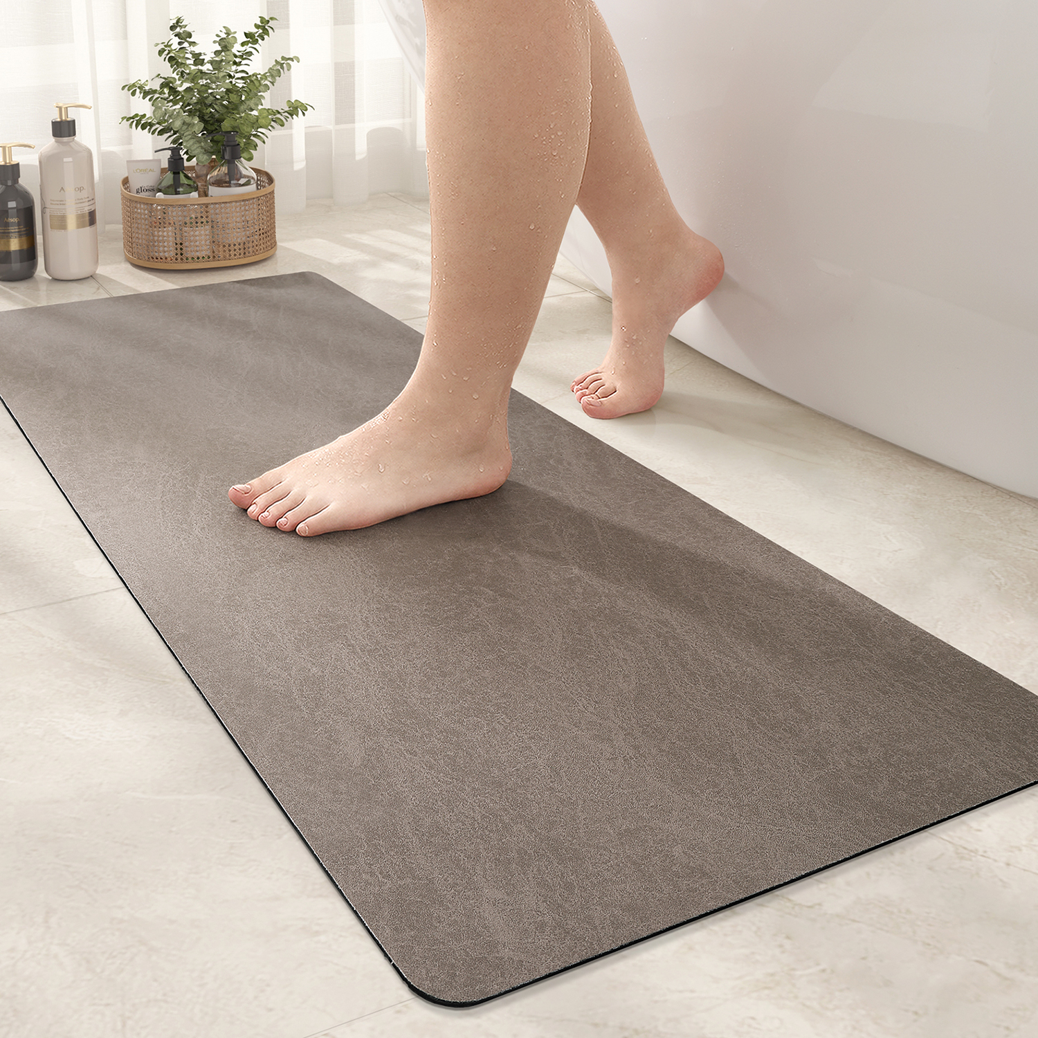 PABUBE Quick Dry Bath Mat, Non Slips Bathroom Rug Ultra Thin, Super Absorbent Shower Floor Mat Fast Drying, Easy Clean Bath Mat for Bathroom, Tub