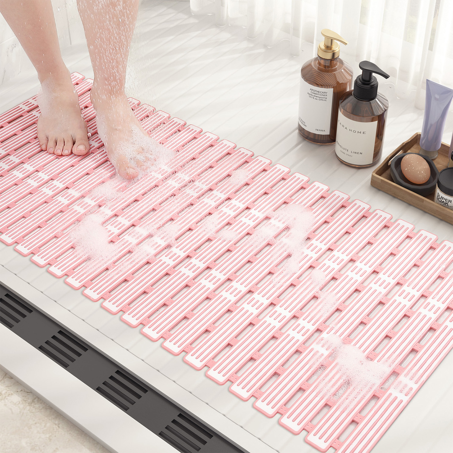 OEAKAY Shower Mat for Bathtub Bath Mat for Tub 16"x 35" Non-Slip Bathtub Mat Machine Washable Tub Mat, White