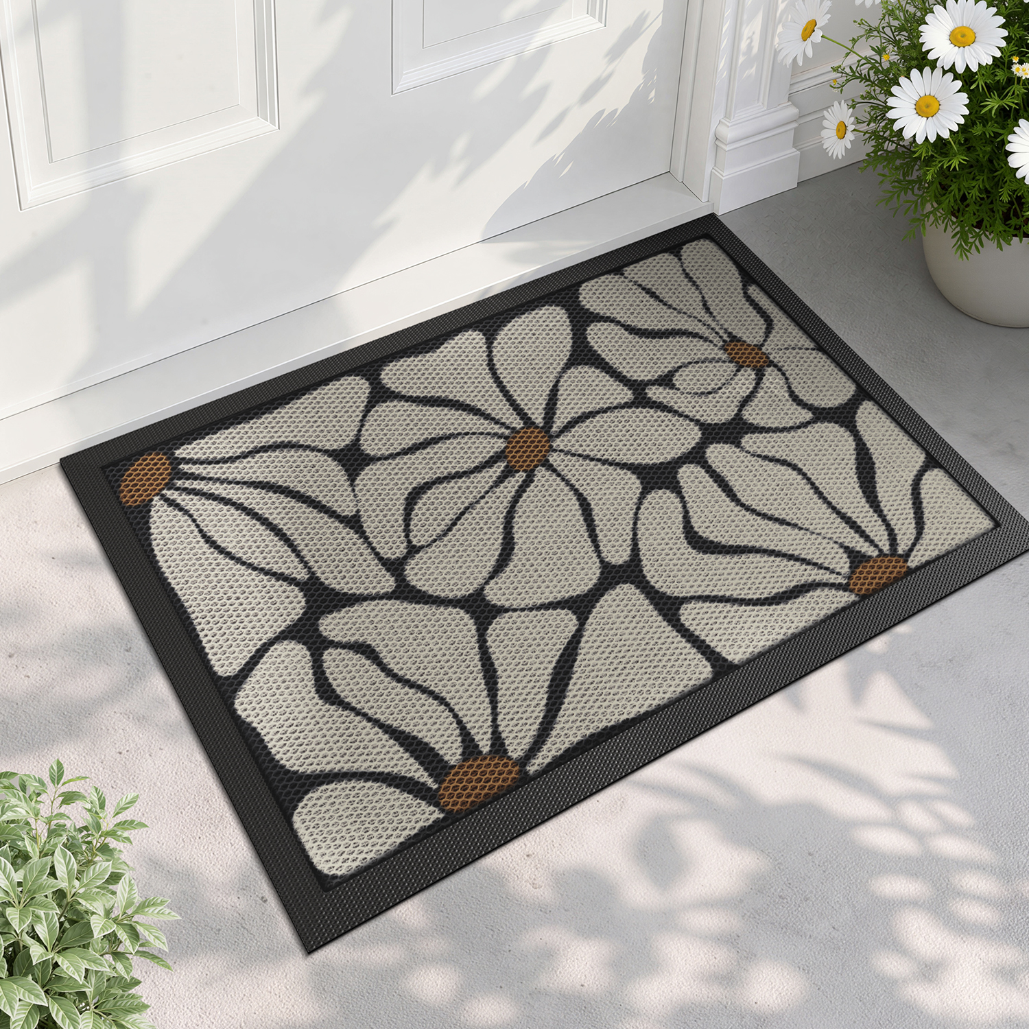 PABUBE Outdoor Doormat, Heavy Duty Non-Slip Spring Welcome Mat, Low Pile & Dirt Trapper Front Door Mat Outside, Colorful Floral Patio Outdoor Mat for Front Doors, 17" x 30"