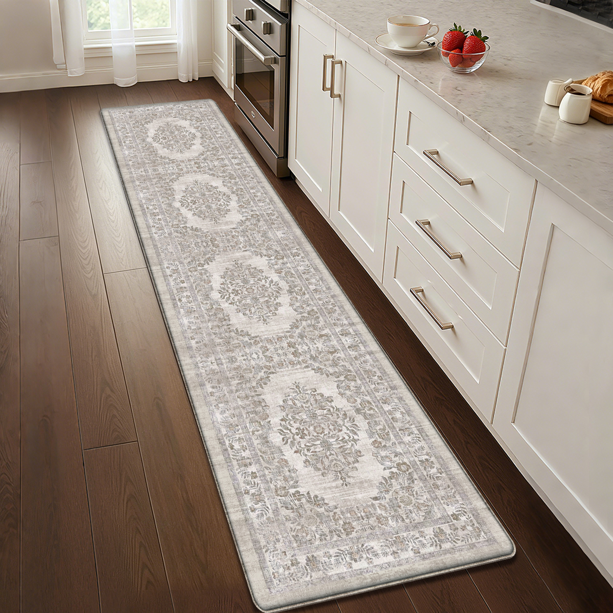 PABUBE Kitchen Mat 24"x59", Waterproof & Oil Proof Kitchen Rug, Persian Vintage Decor, 0.4" Thick Cushioned Anti Fatigue Kitchen Mat for Floor, Easy Clean, Non-Slip Kitchen Floor Mat