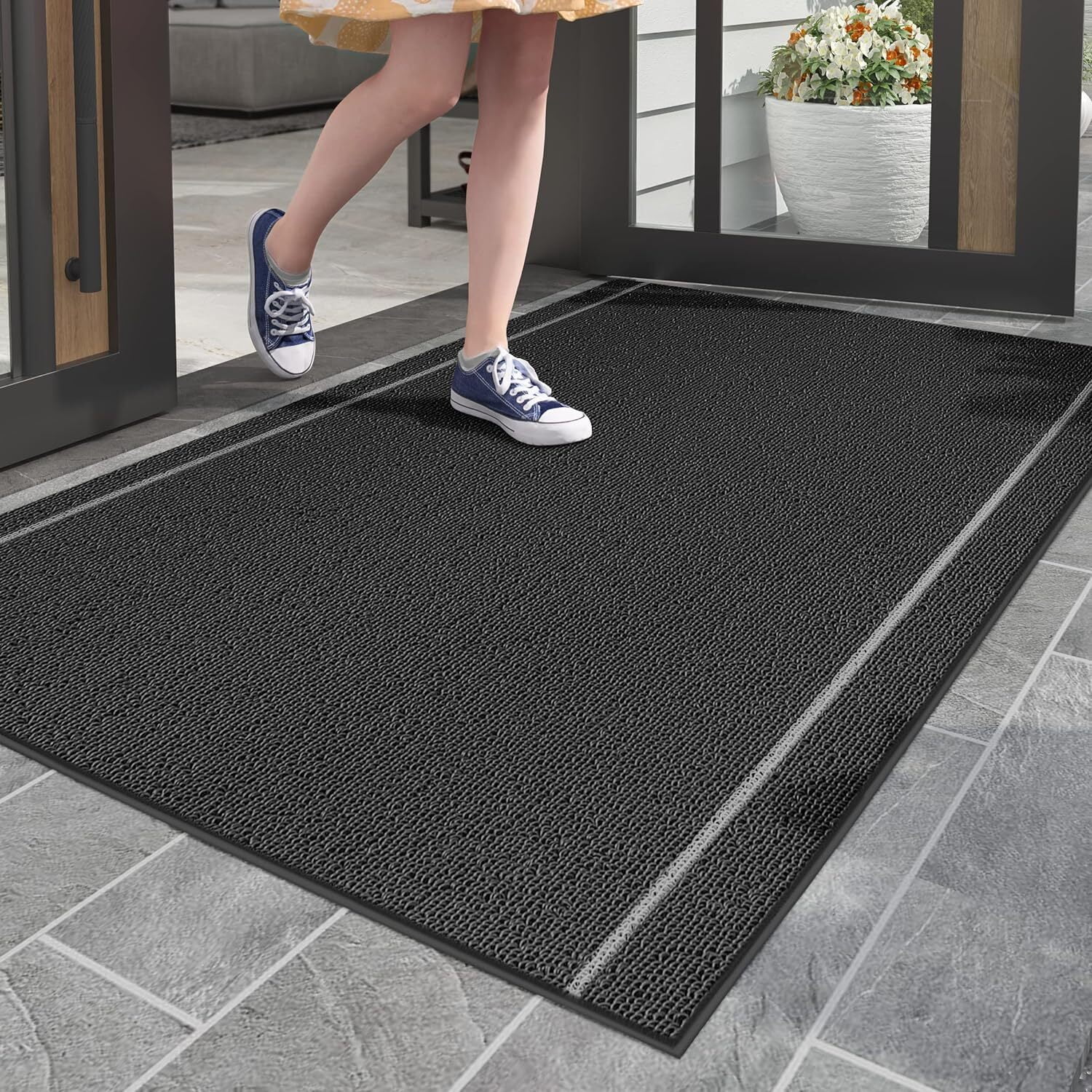 PABUBE Outdoor Doormat 17"x 29" Non Slip Doormat Absorbent Welcome Mat Low Profile Dirt Trapper Outdoor Mat Front Door Mat Entry Rug