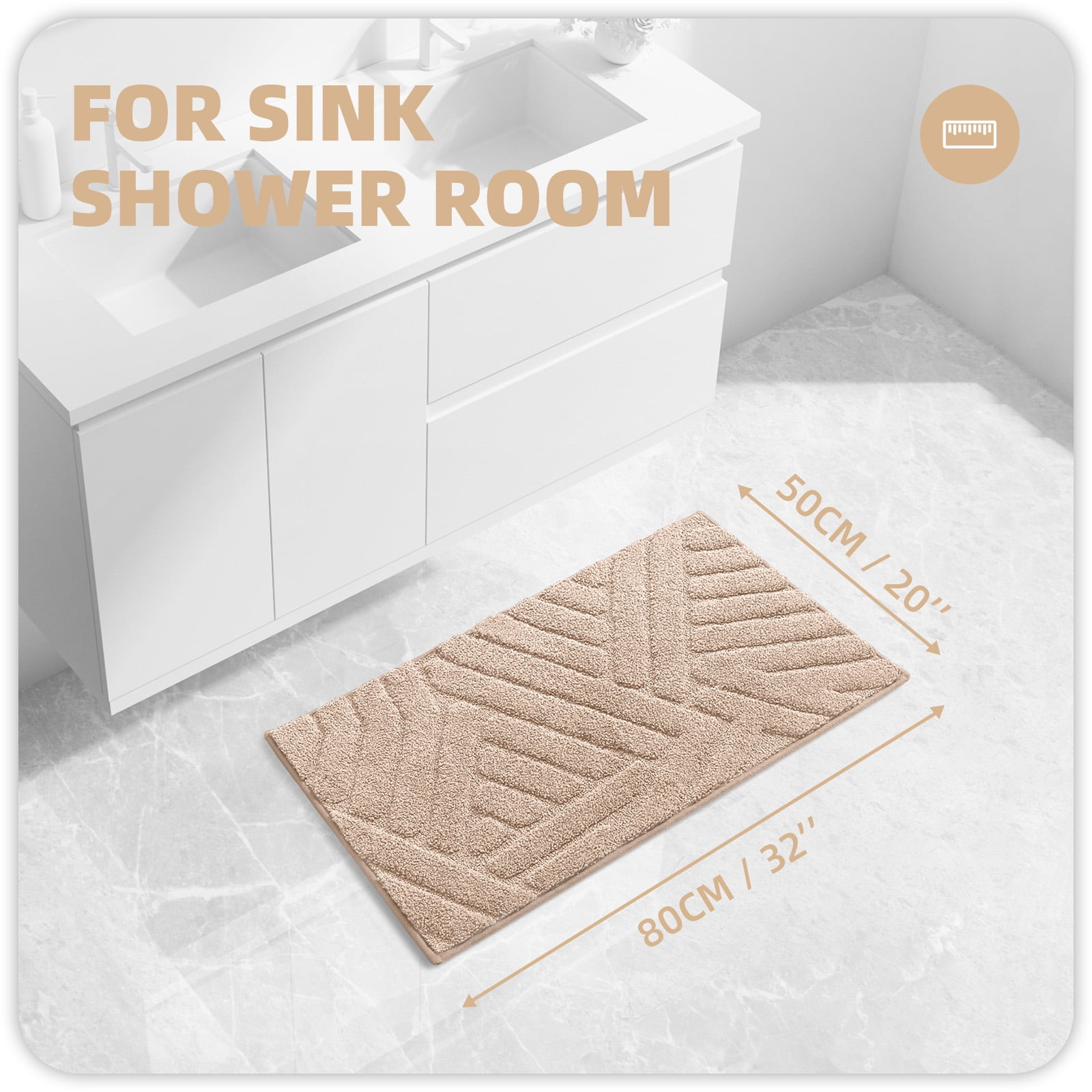 PABUBE Bathroom Rug, Soft Absorbent Bathroom Mat, Non Slip Shag Bath Rug, Machine Washable Bath Mat