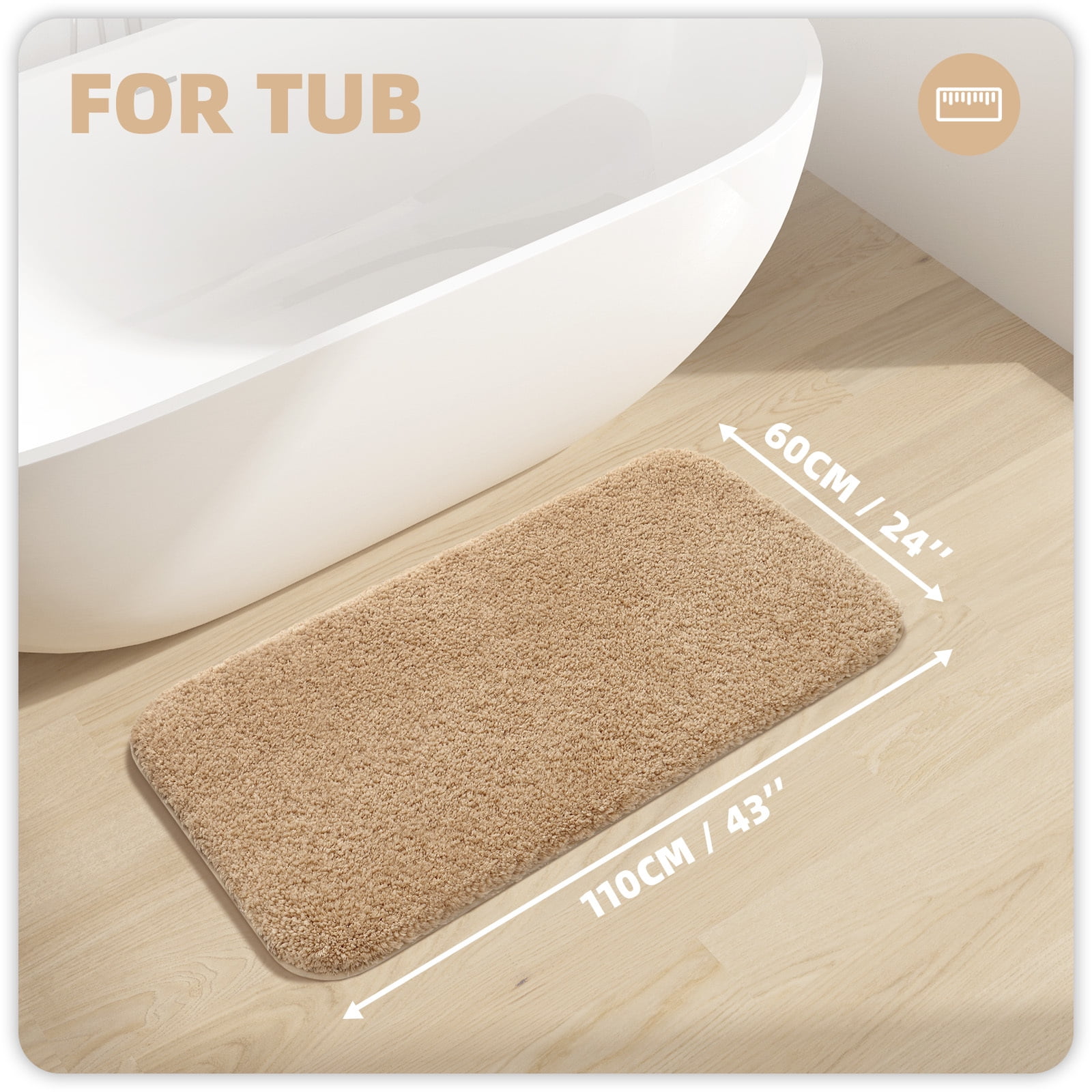 PABUBE Bathroom Rug Non-Slip Bathroom Mat Shag Bath Rugs Microfiber, Absorbent Bath Mat, Machine Washable,17"x24",White