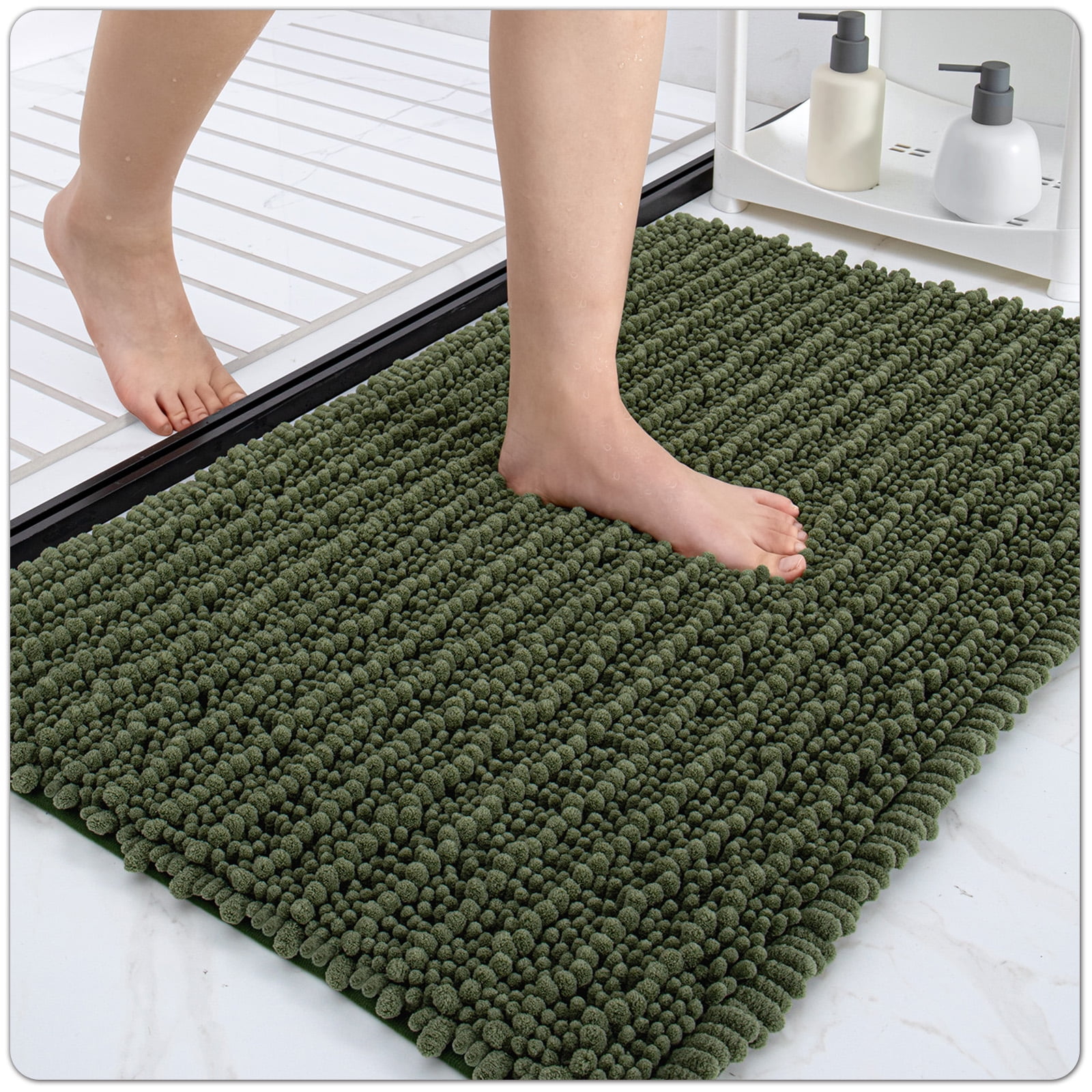 OEAKAY Soft Chenille Bath Mat Bathroom Rug,Non Slip Absorbent Shower Mats,Washable Shaggy Bathtub Bath Rugs Room Entryway