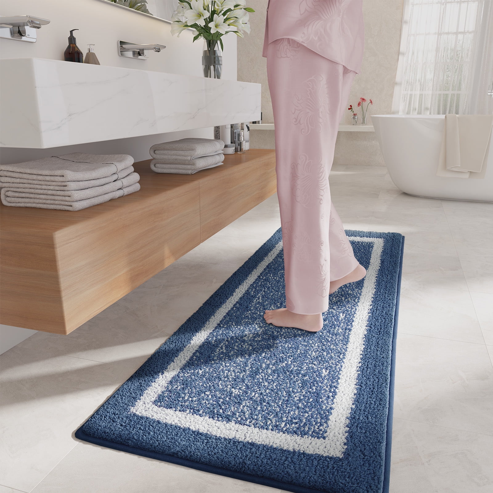 PABUBE Bathroom Rug, Soft Absorbent Bathroom Mat and Bath Mat, Premium Microfiber Shag Bath Rug Machine Washable