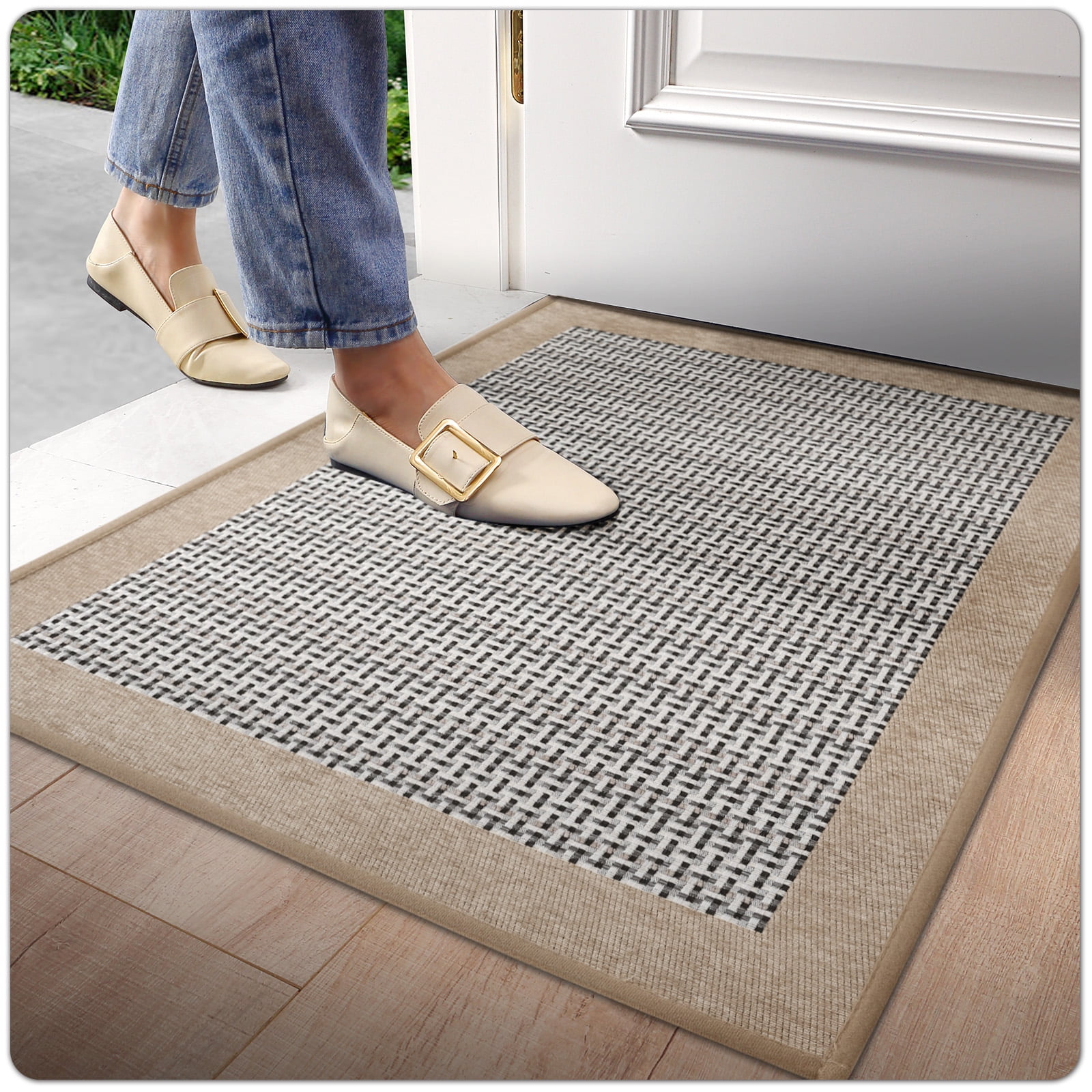 OEAKAY Door Mat Indoor Entrance Mat, Front Insider Outside Doormat, Non-Slip Washable Absorbent Low-Profile Entryway Rugs Entrance Welcome Mat, Gray Door Mat, Cross Knit Door Mat