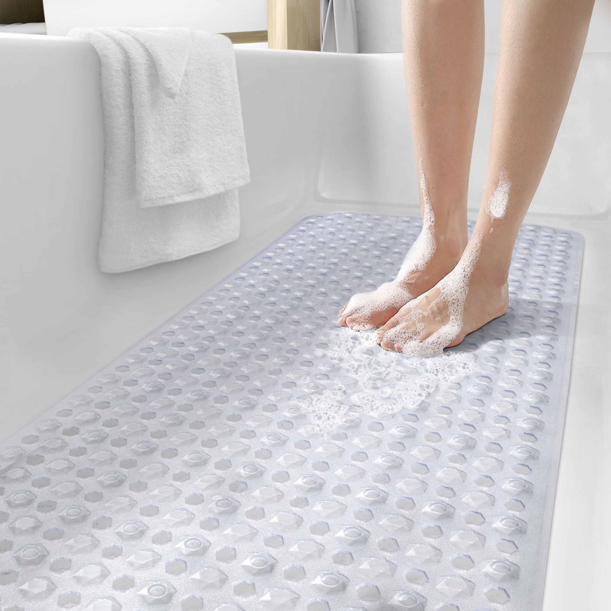 PABUBE Bathtub Mat, Non Slips Bath Mat, Machine Washable Bathroom Mat, Soft Absorbent Bathmat Bath Rug, Bathroom Rug and Mat for Bathroom Floor Black(16"x39")