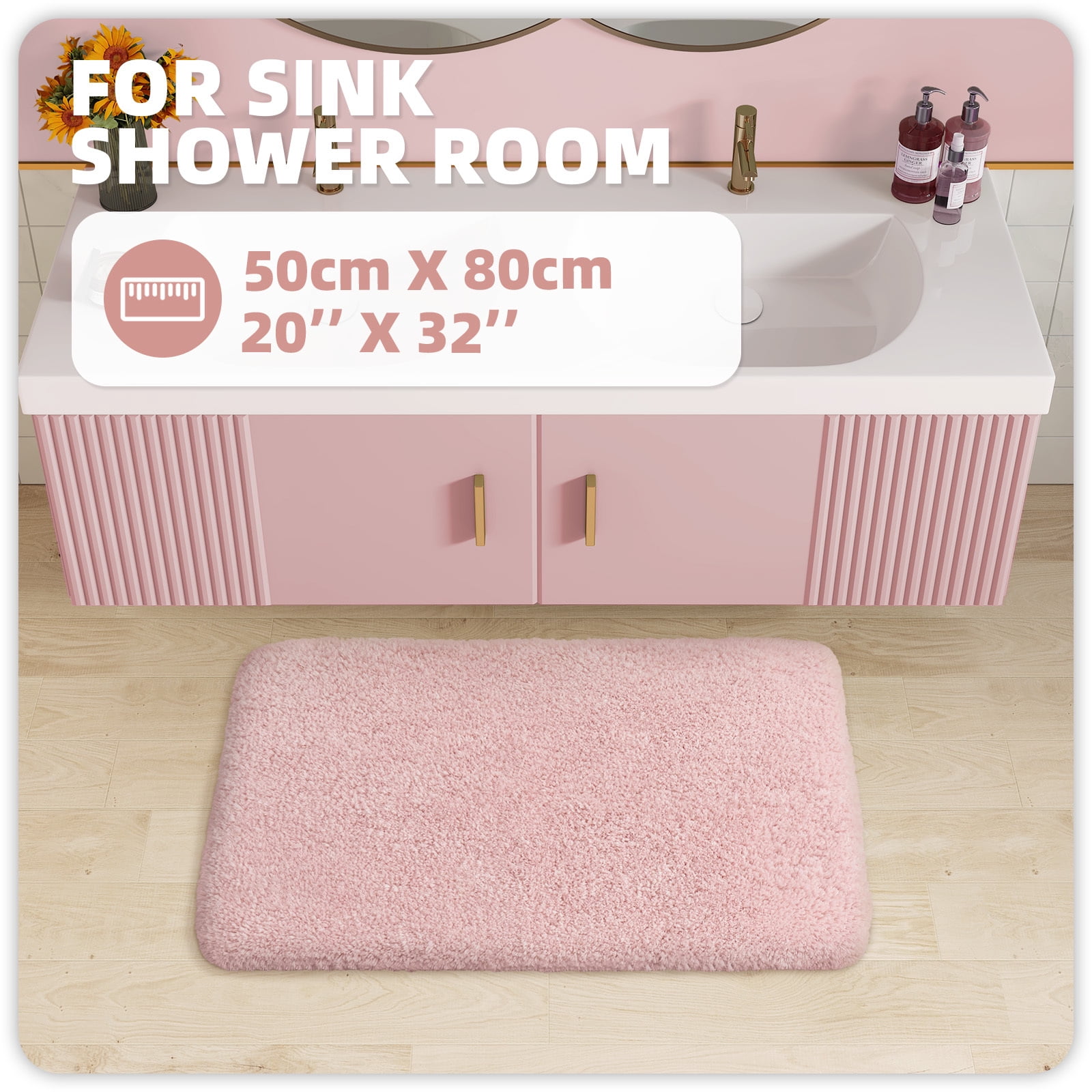 PABUBE Bathroom Rug Non-Slip Bathroom Mat Shag Bath Rugs Microfiber, Absorbent Bath Mat, Machine Washable,17"x24",White