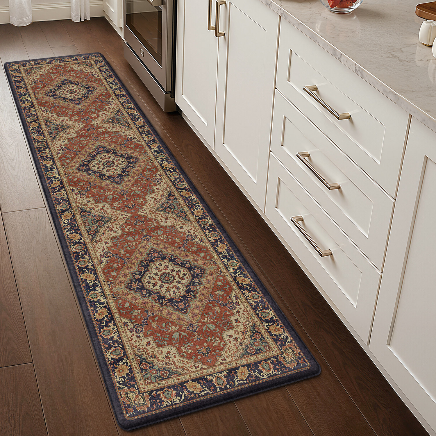 PABUBE Kitchen Mat 24"x59", Waterproof & Oil Proof Kitchen Rug, Persian Vintage Decor, 0.4" Thick Cushioned Anti Fatigue Kitchen Mat for Floor, Easy Clean, Non-Slip Kitchen Floor Mat