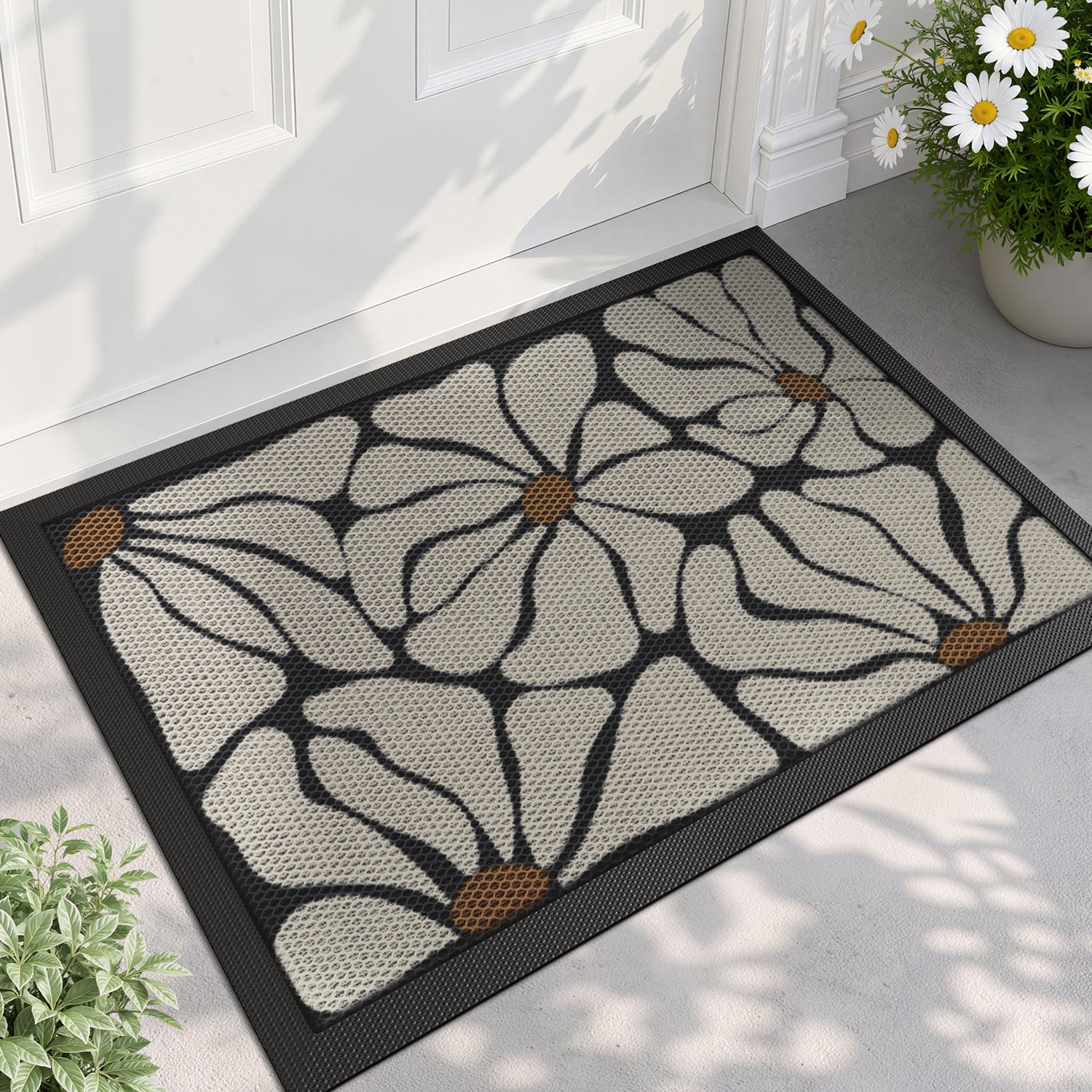 PABUBE Outdoor Doormat, Heavy Duty Non-Slip Spring Welcome Mat, Low Pile & Dirt Trapper Front Door Mat Outside, Colorful Floral Patio Outdoor Mat for Front Doors, 17" x 30"