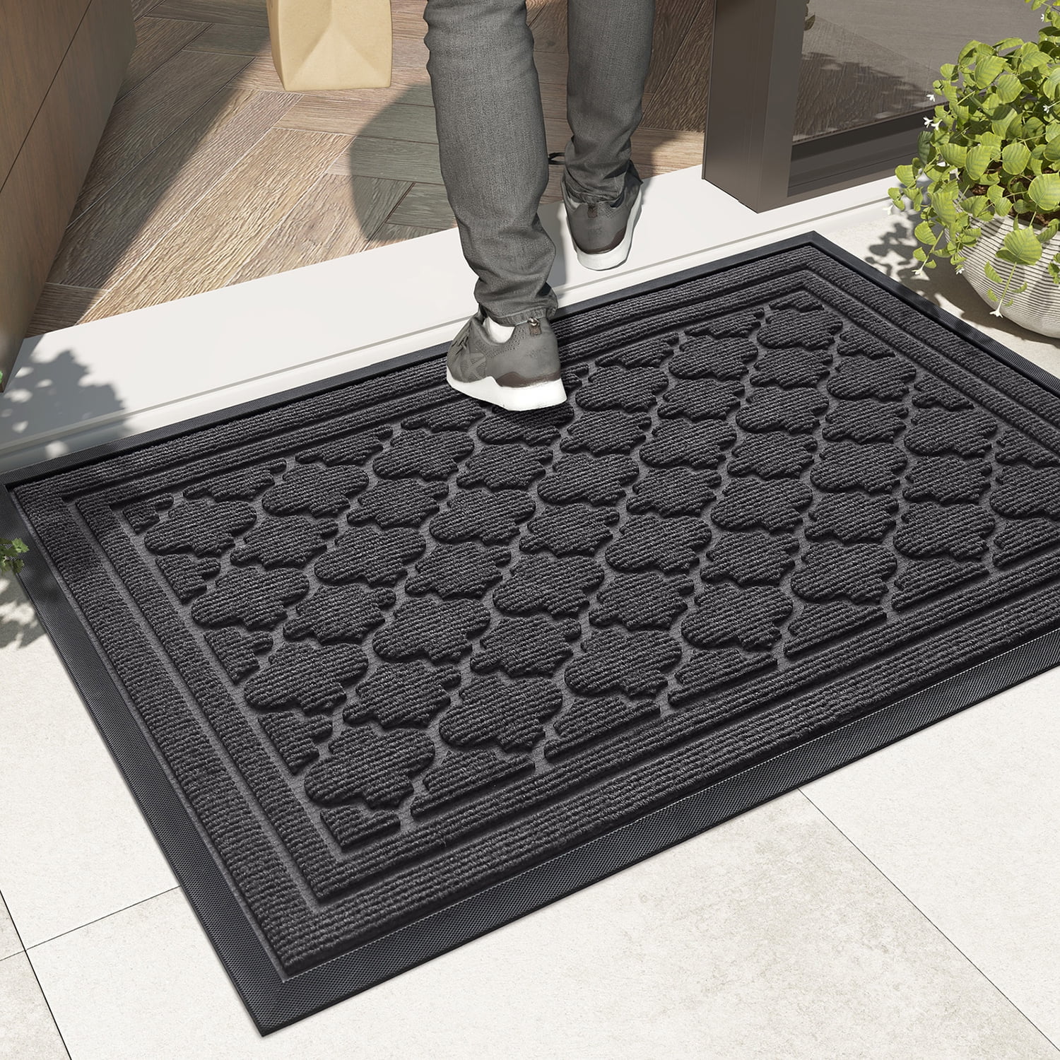 PABUBE Indoor Outdoor Doormat,Non-Slip Front Doors Rug Washable,Low Profile Indoor Doormat for Inside,Heavy Duty Welcome Mat,Dirt Trapper Entry Rug Outdoor Mat for Front Doors Entryway