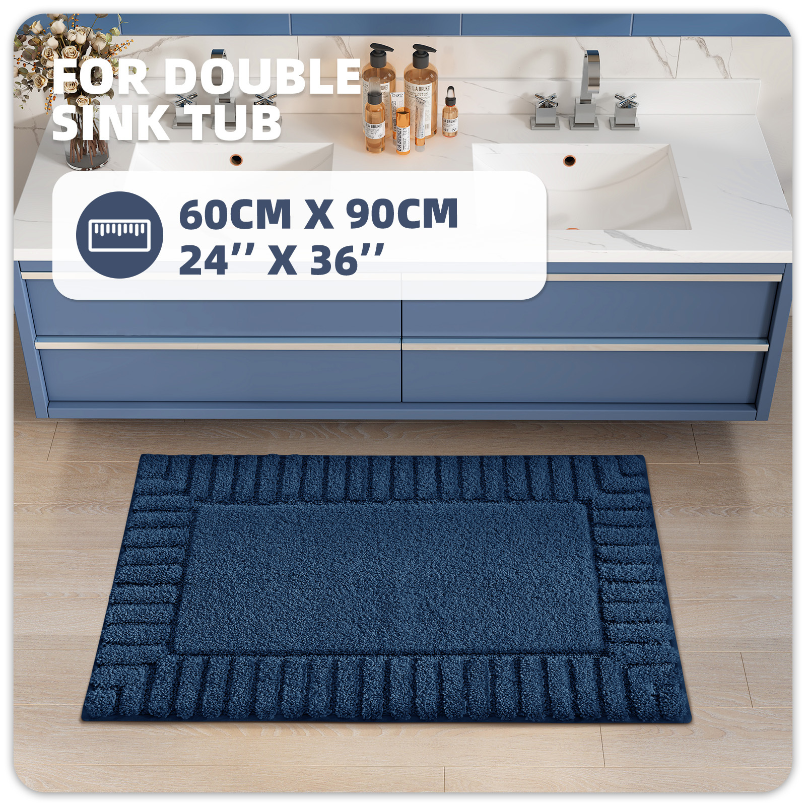 PABUBE Bathroom Rugs, Absorbent Bath Mats Rugs for Bathroom Floor Non Slip Non Skid, Soft Shag Microfiber Machine Washable Shower Bath Mat for Bathroom Decor